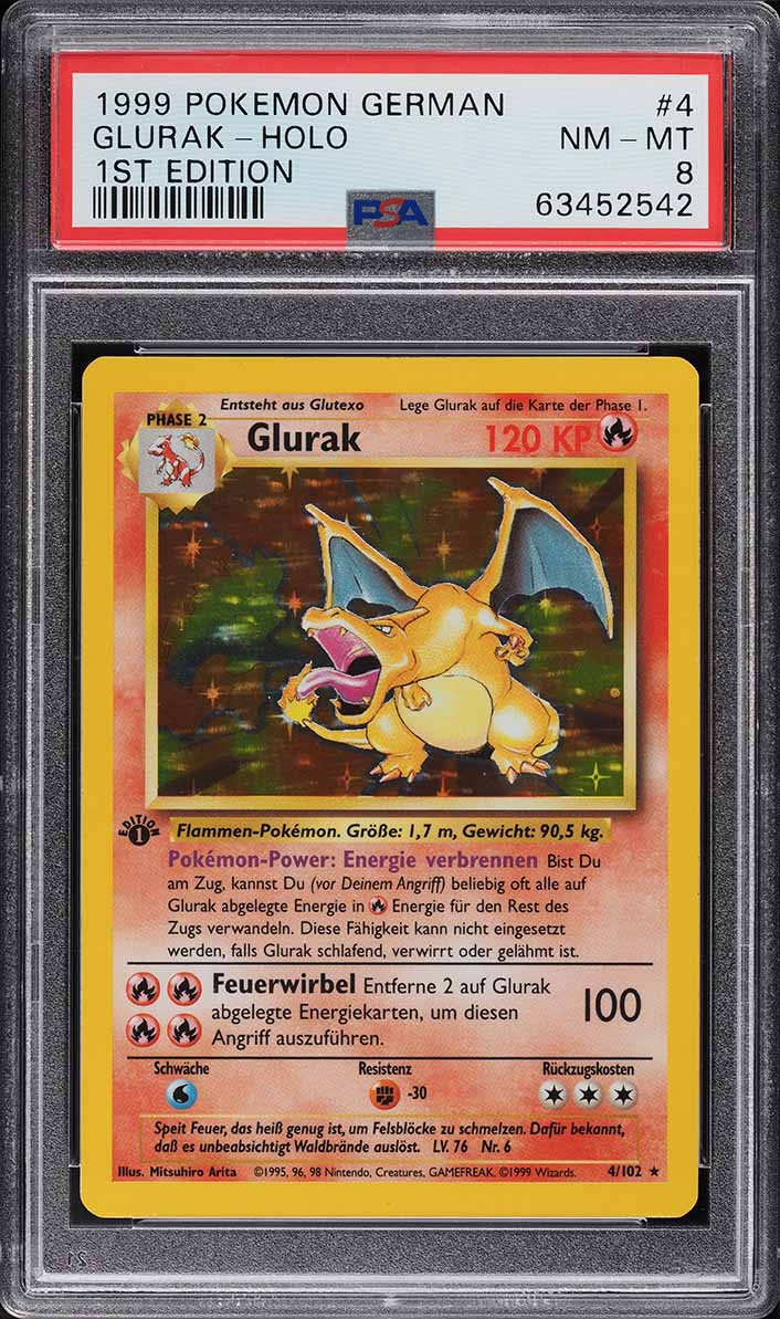 1999 Pokemon German Base Set 1st Edition Holo Charizard Glurak #4 PSA 8  NM-MT on Fanatics Collect