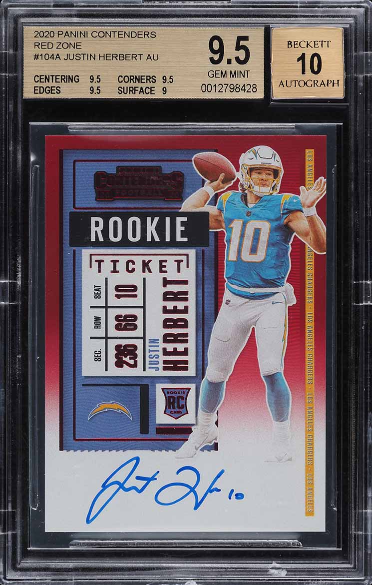 2020 Panini Contenders Red Zone Justin Herbert ROOKIE AUTO #104