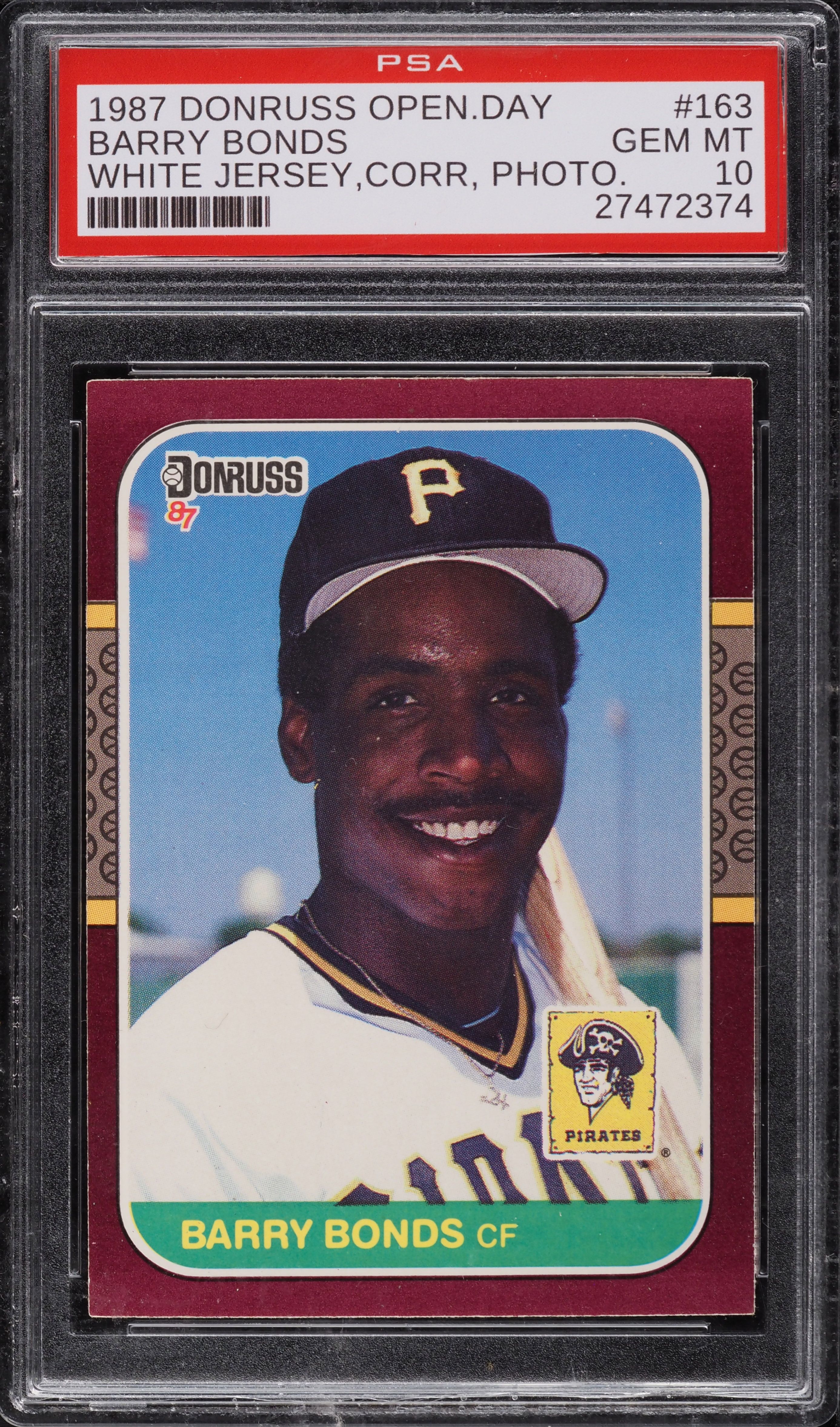 1987 Donruss Opening Day Barry Bonds ROOKIE #163 PSA 10 GEM MINT