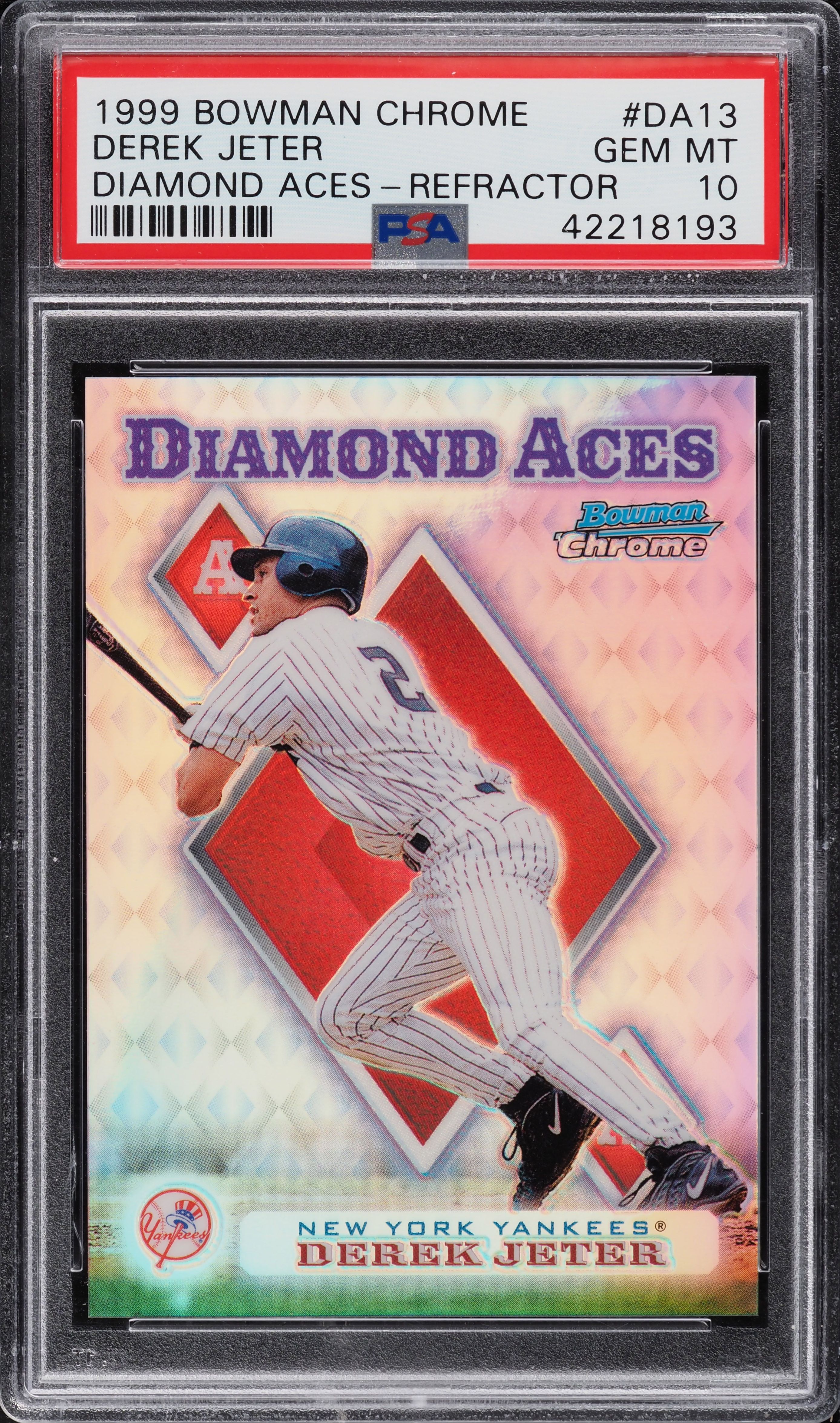 その他 DEREK JETER 1999 BOWMAN CHROME REFRACTOR 1999 Bowman Chrome Diamond Aces Refractor Derek Jeter #DA13 PSA 10