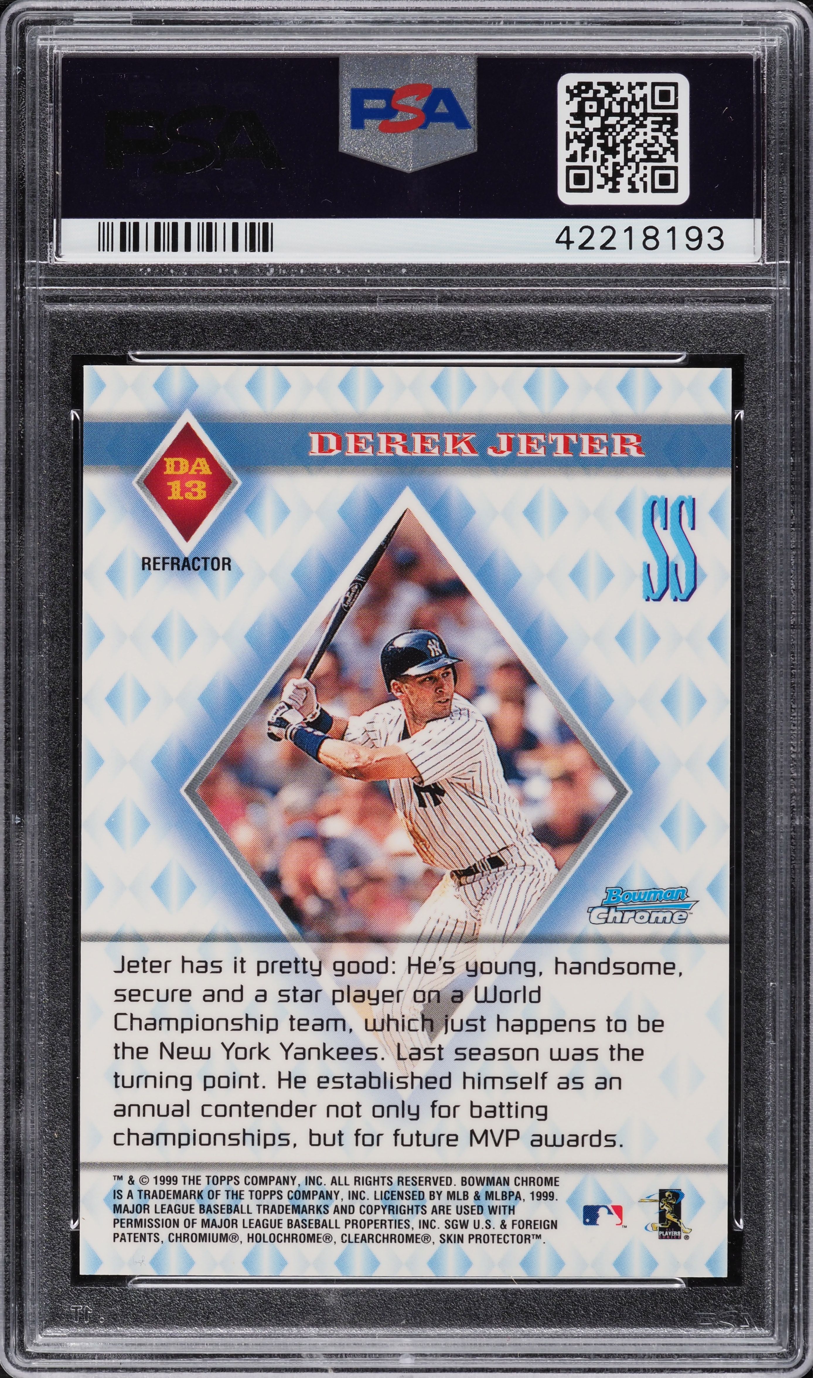 1999 Bowman Chrome Diamond Aces Refractor Derek Jeter #DA13 PSA 10