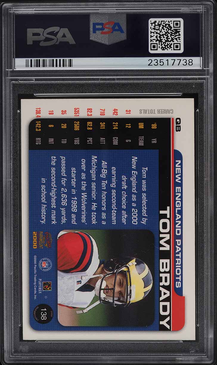 2000 Pacific Paramount Holo Gold Tom Brady ROOKIE /130 #138 PSA 10 GEM MINT