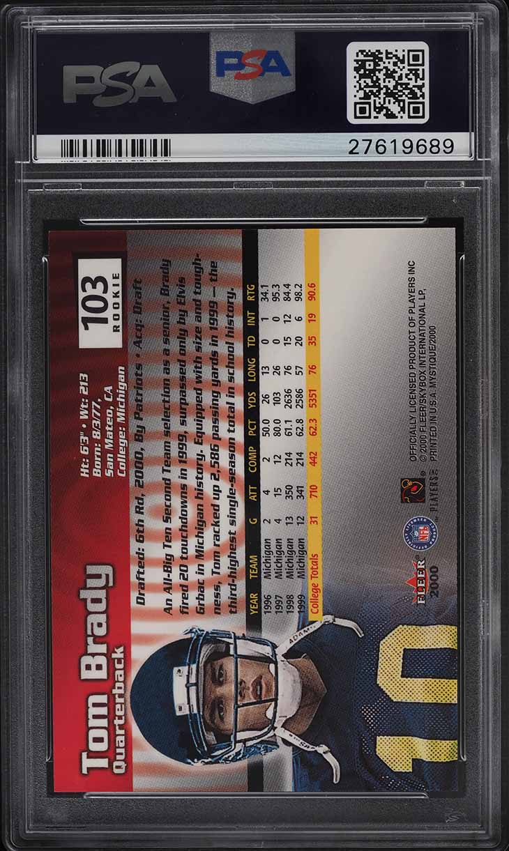 2000 Fleer Mystique Tom Brady ROOKIE /2000 #103 PSA 10 GEM MINT