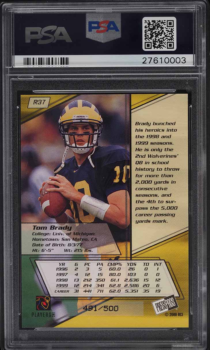 2000 Press Pass Reflector Tom Brady ROOKIE /500 #R37 PSA 10 GEM MINT