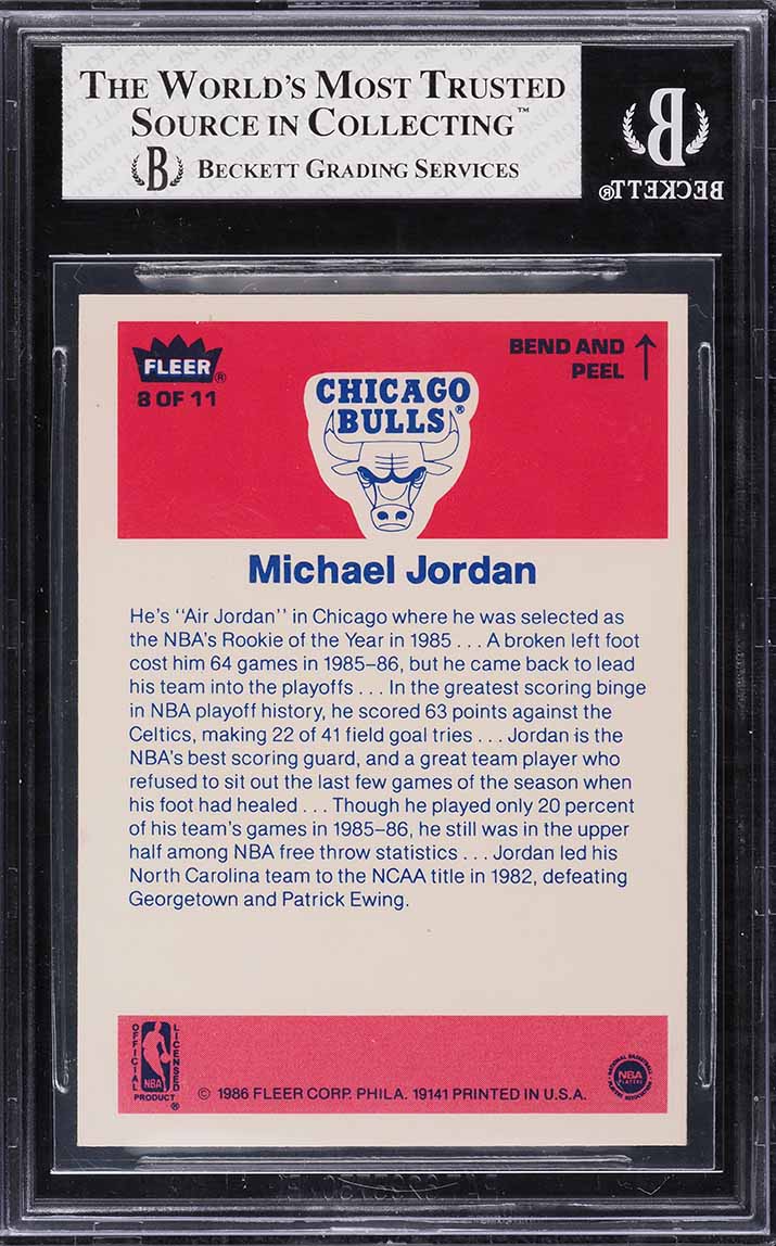1986 Fleer Sticker Michael Jordan ROOKIE #8 BGS 8 NM-MT