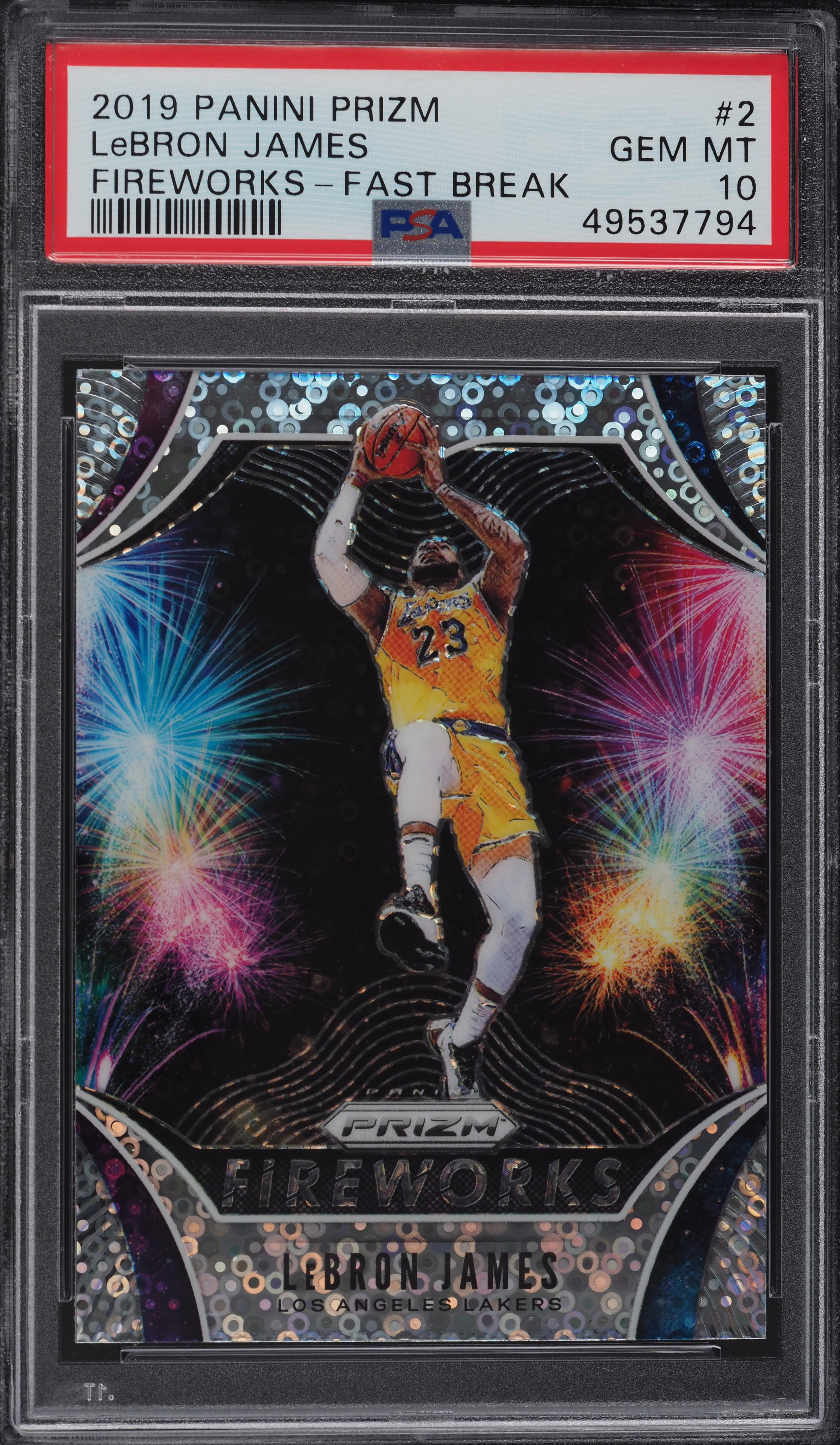 2019 Panini Prizm Fireworks Fast Break LeBron James #2 PSA 10 GEM