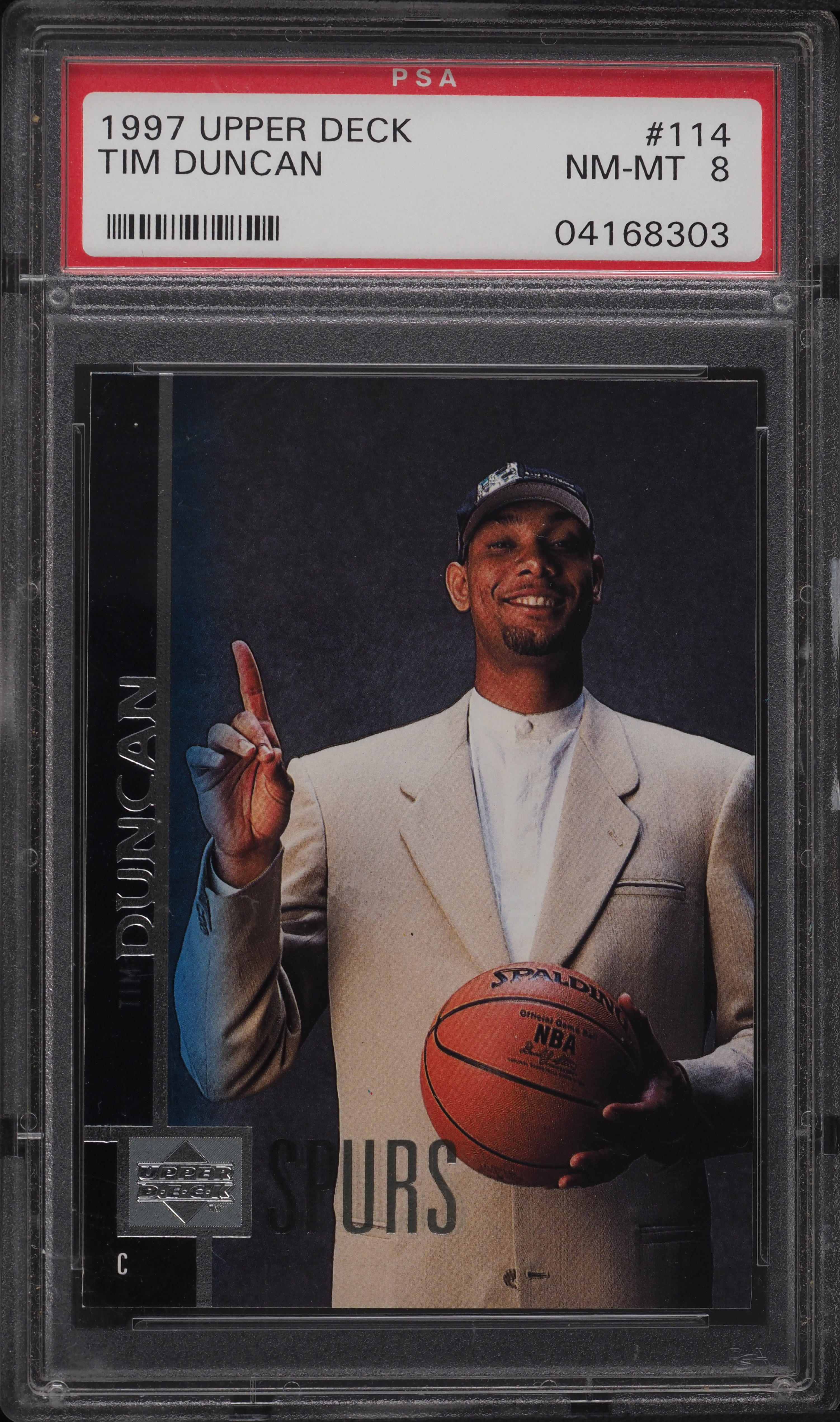 1997 Upper Deck Basketball Tim Duncan ROOKIE #114 PSA 8 NM-MT on