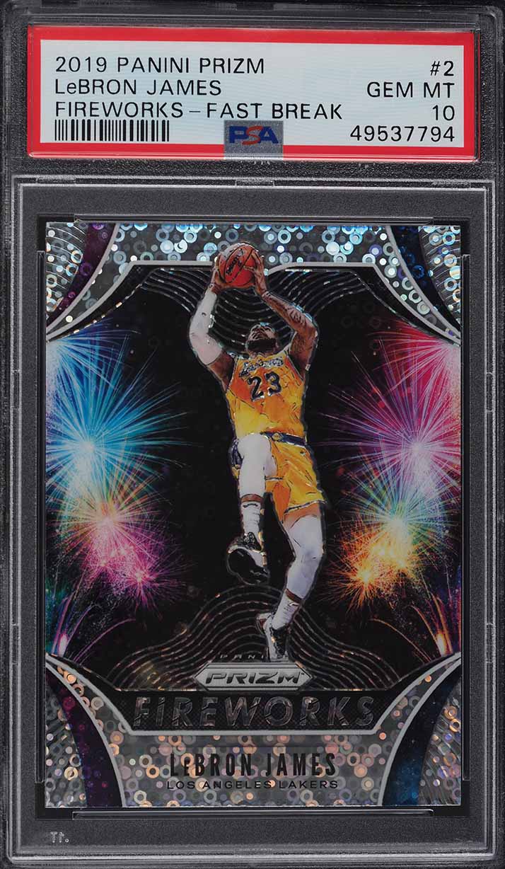 2019 Panini Prizm Fireworks Fast Break LeBron James #2 PSA 10 GEM