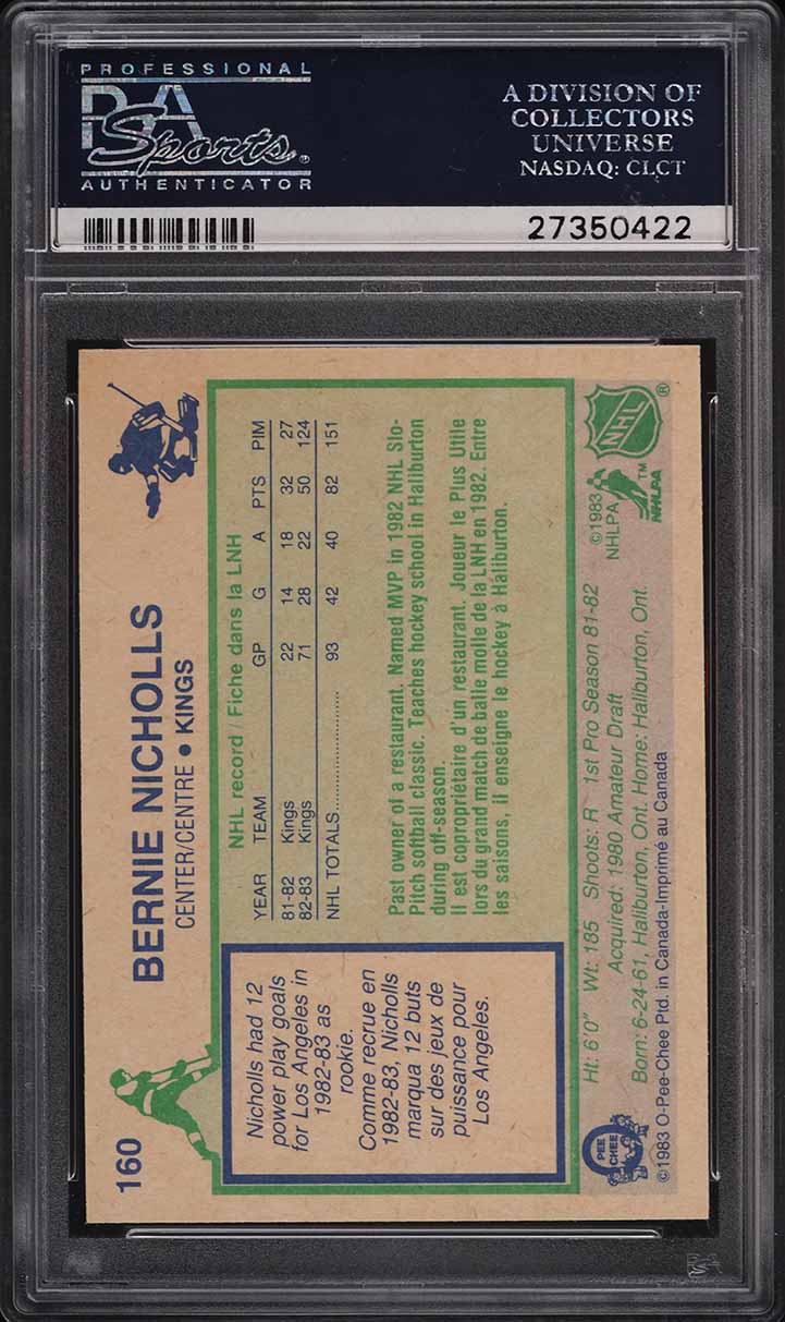 1983 O-Pee-Chee Hockey Bernie Nicholls ROOKIE #160 PSA 10 GEM MINT