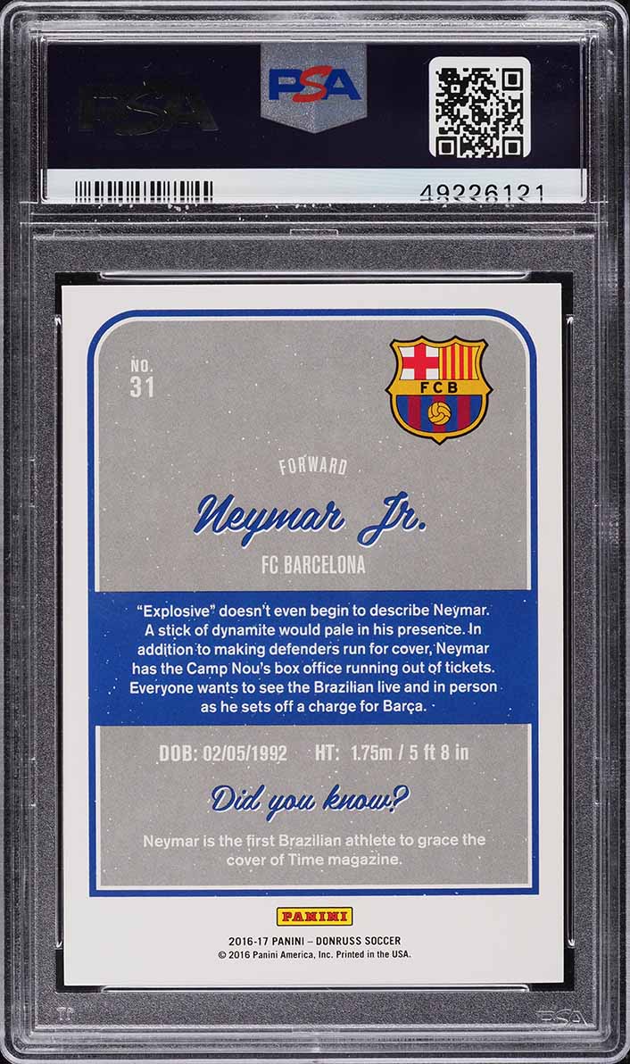 2016 Donruss Soccer Neymar Jr. #31 PSA 10 GEM MINT