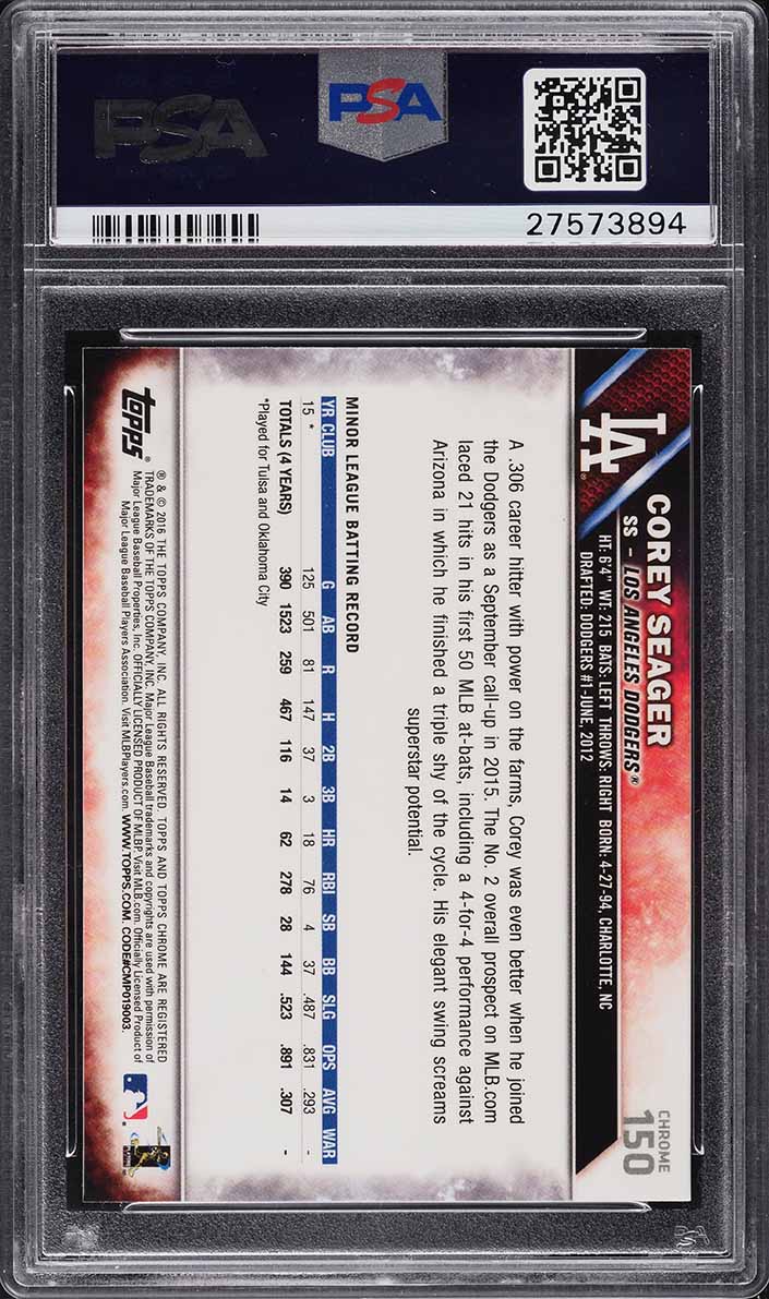 2016 Topps Chrome Sepia Refractor Corey Seager ROOKIE RC #150 PSA