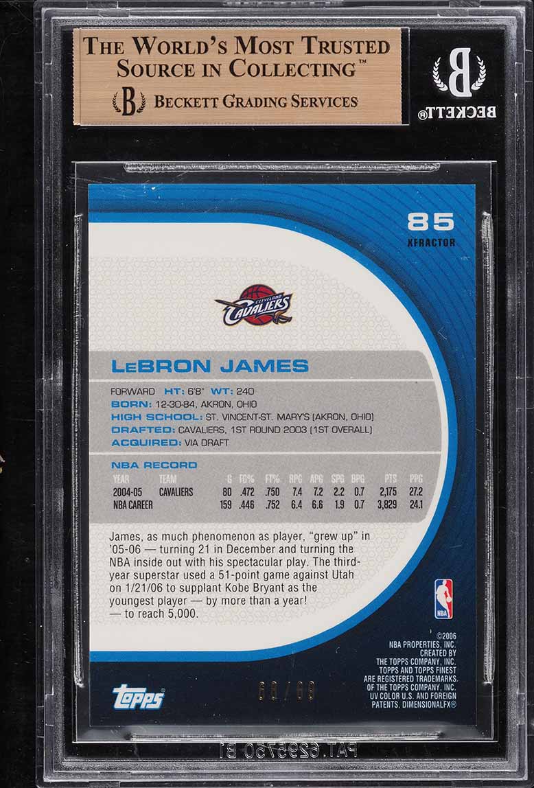 2005 Finest Green Xfractor LeBron James /69 #85 BGS 9.5 GEM MINT
