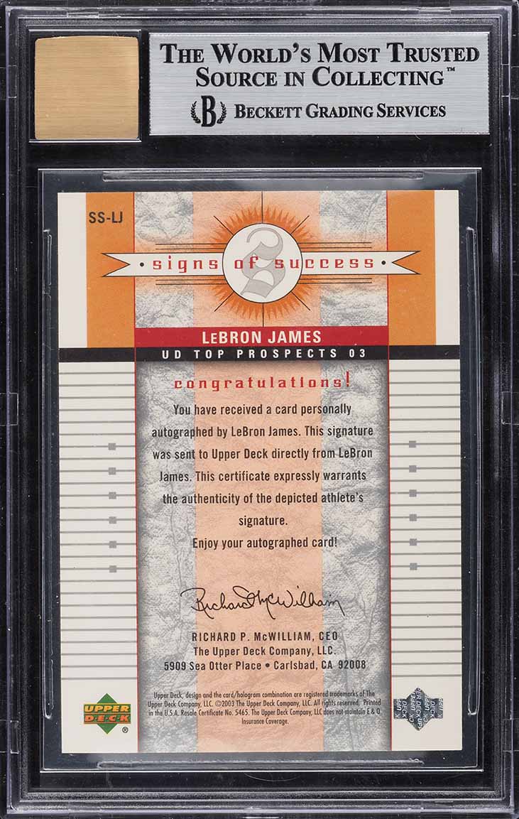 2003 Upper Deck Top Prospects Signs Success LeBron James ROOKIE RC AUTO BGS 8.5