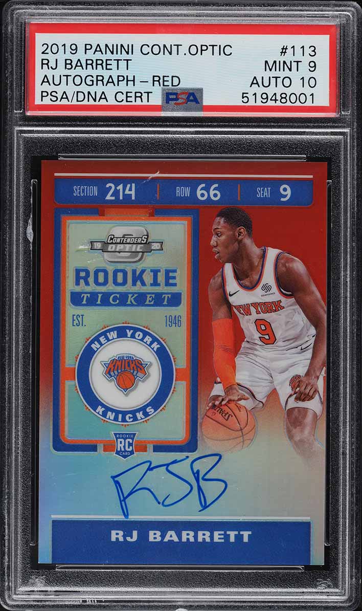 2019 Panini Contenders Optic Gold RJ Barrett ROOKIE AUTO 1/10 #113