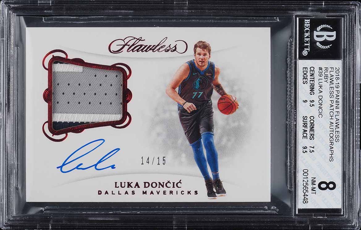 2018 Panini Flawless Ruby Luka Doncic ROOKIE PATCH AUTO /15 #PA-LDC BGS 8 NM-MT