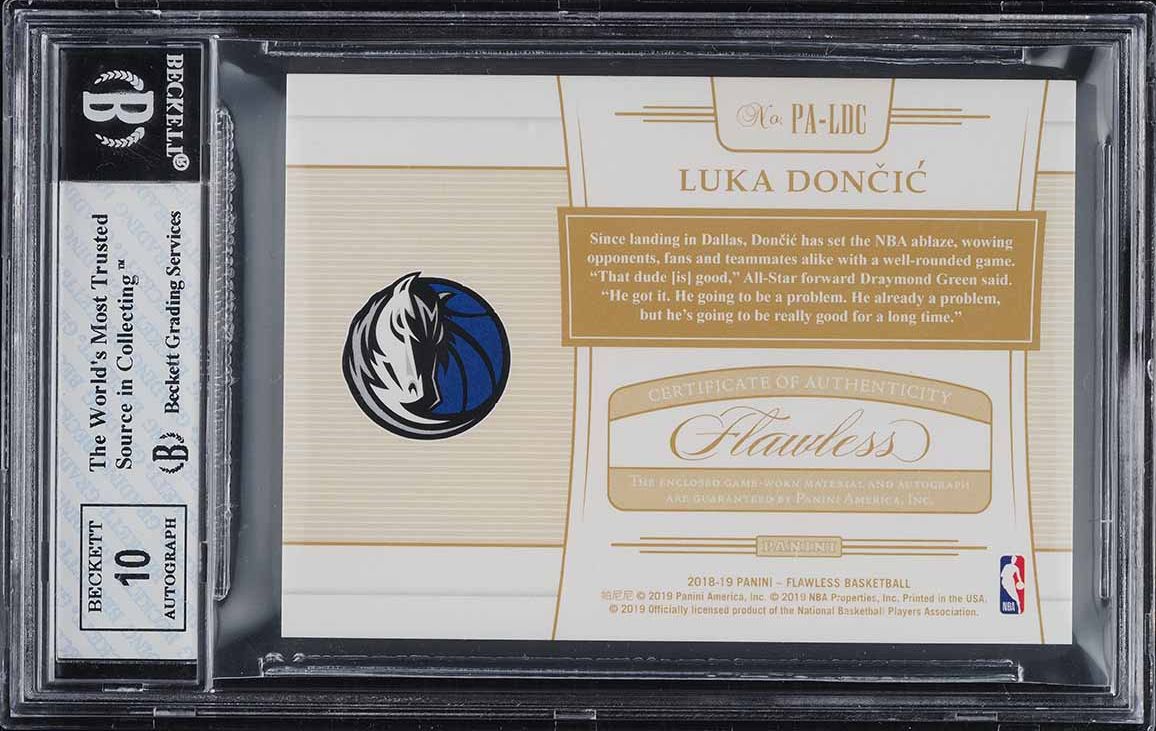 2018 Panini Flawless Ruby Luka Doncic ROOKIE PATCH AUTO /15 #PA-LDC BGS 8 NM-MT
