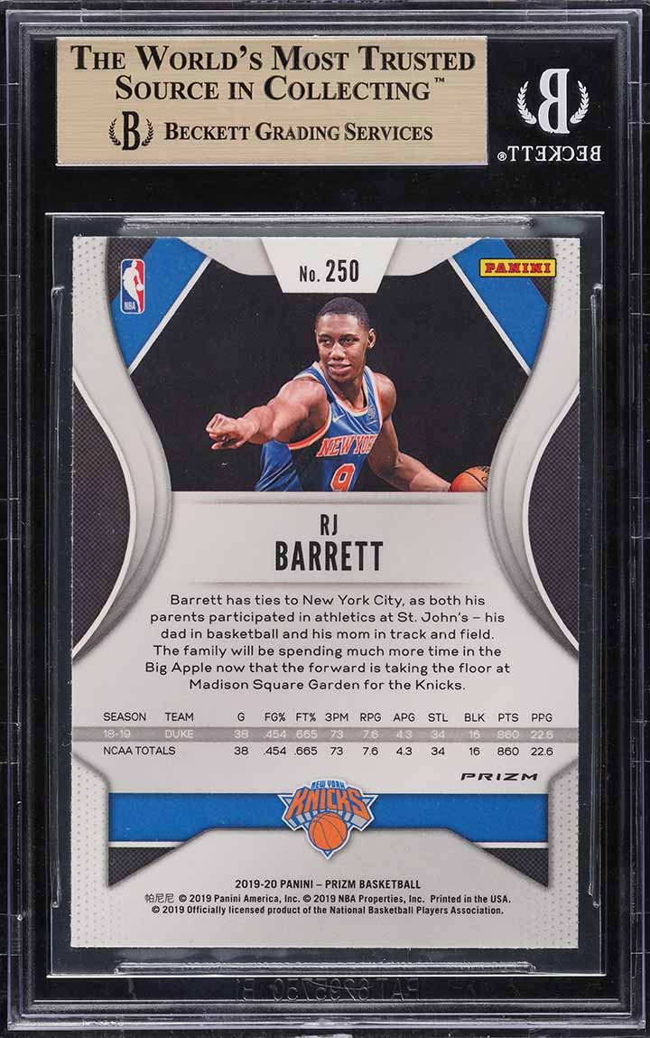 2019 Panini Prizm Silver Prizms RJ Barrett ROOKIE #250 BGS 9.5 GEM