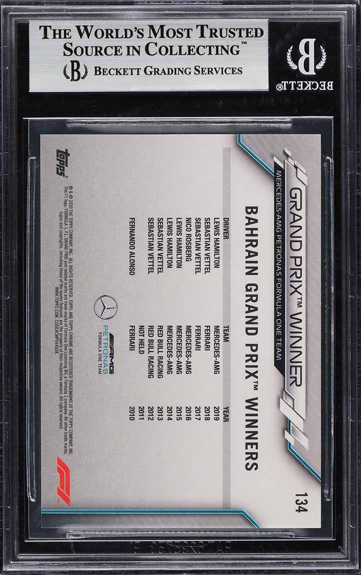 2020 Topps Chrome Formula 1 70th Anniversary Gold Refractor Lewis Hamilton BGS 9