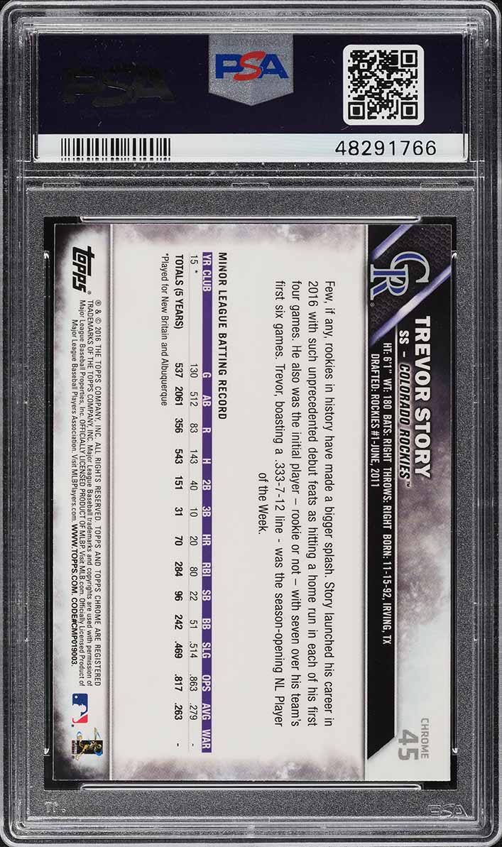 2016 Topps Chrome Trevor Story ROOKIE RC #45 PSA 10 GEM MINT