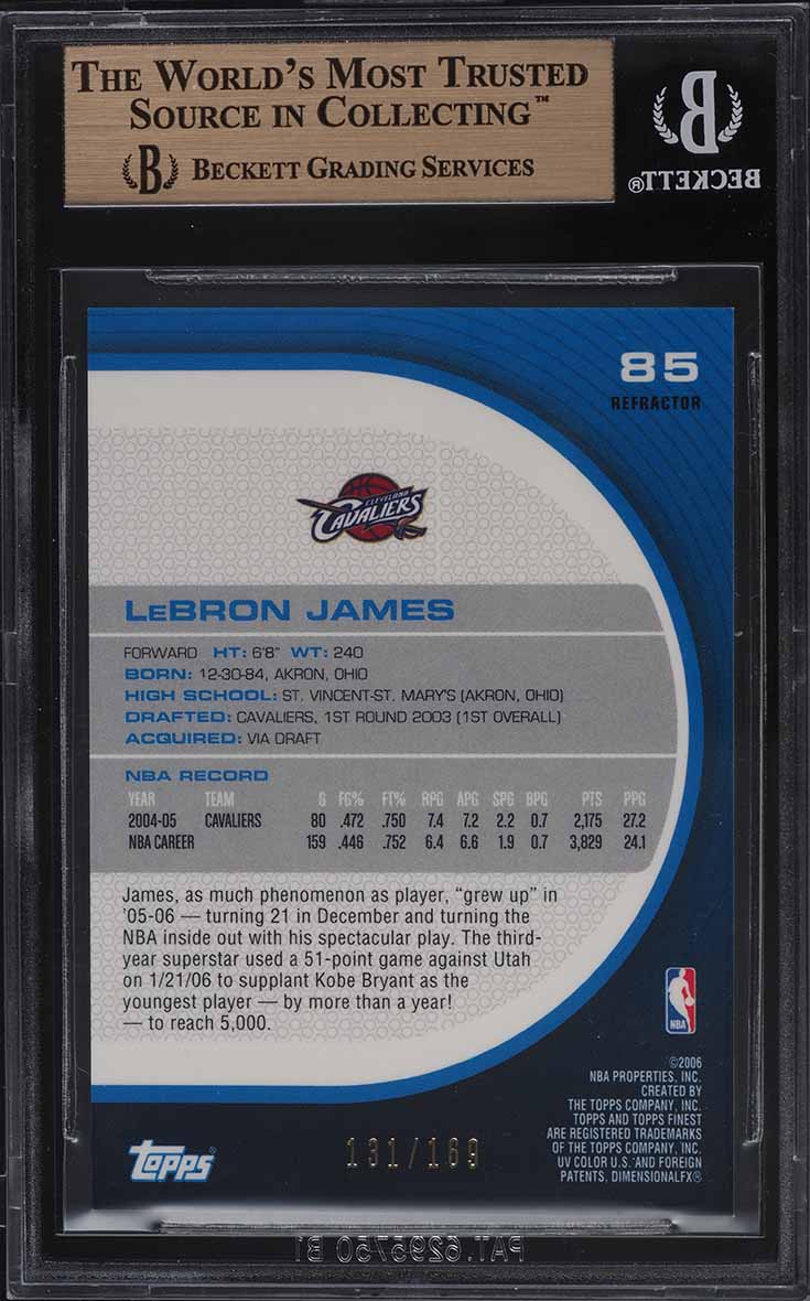 2005 Finest Red Refractor LeBron James /169 #85 BGS 10 PRISTINE