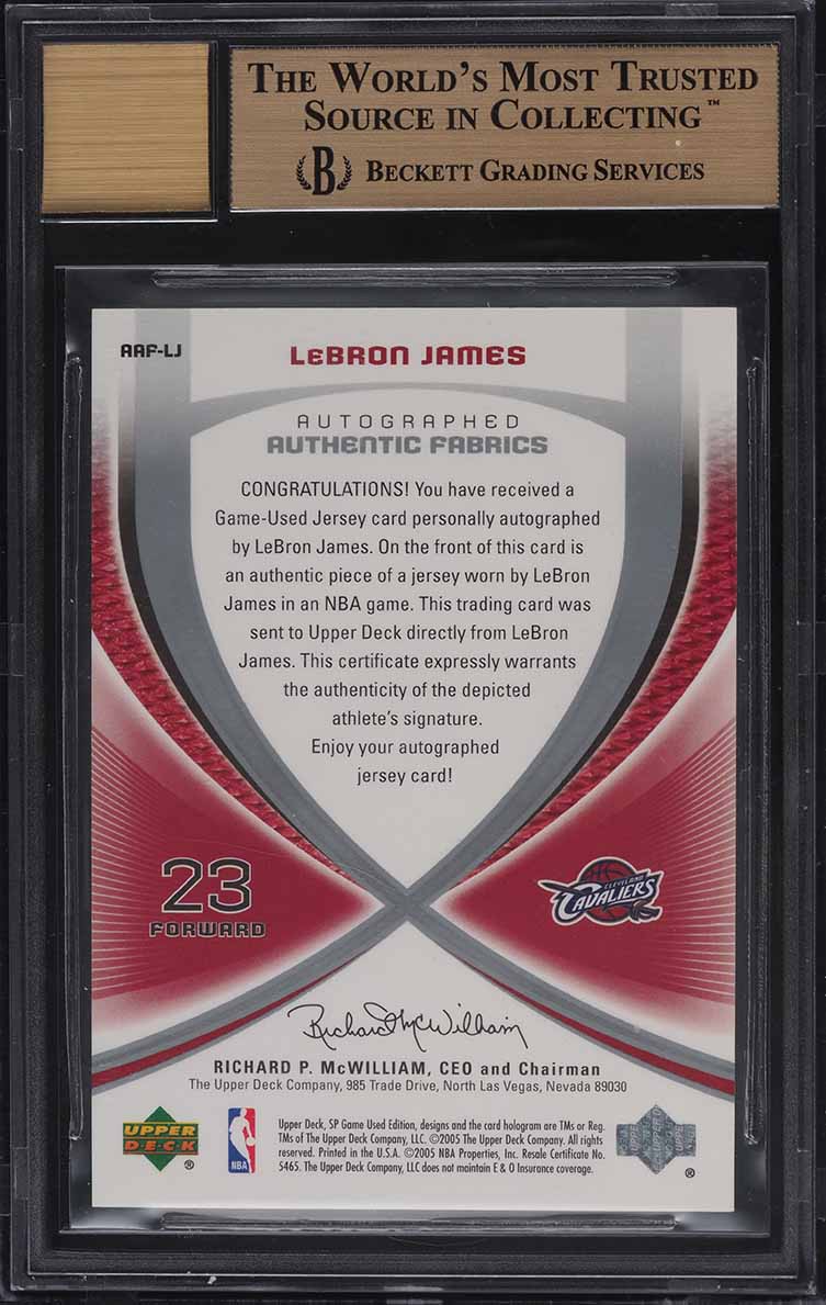 2005 SP Game Used Authentic LeBron James PATCH AUTO /100 #LJ BGS 10 PRISTINE