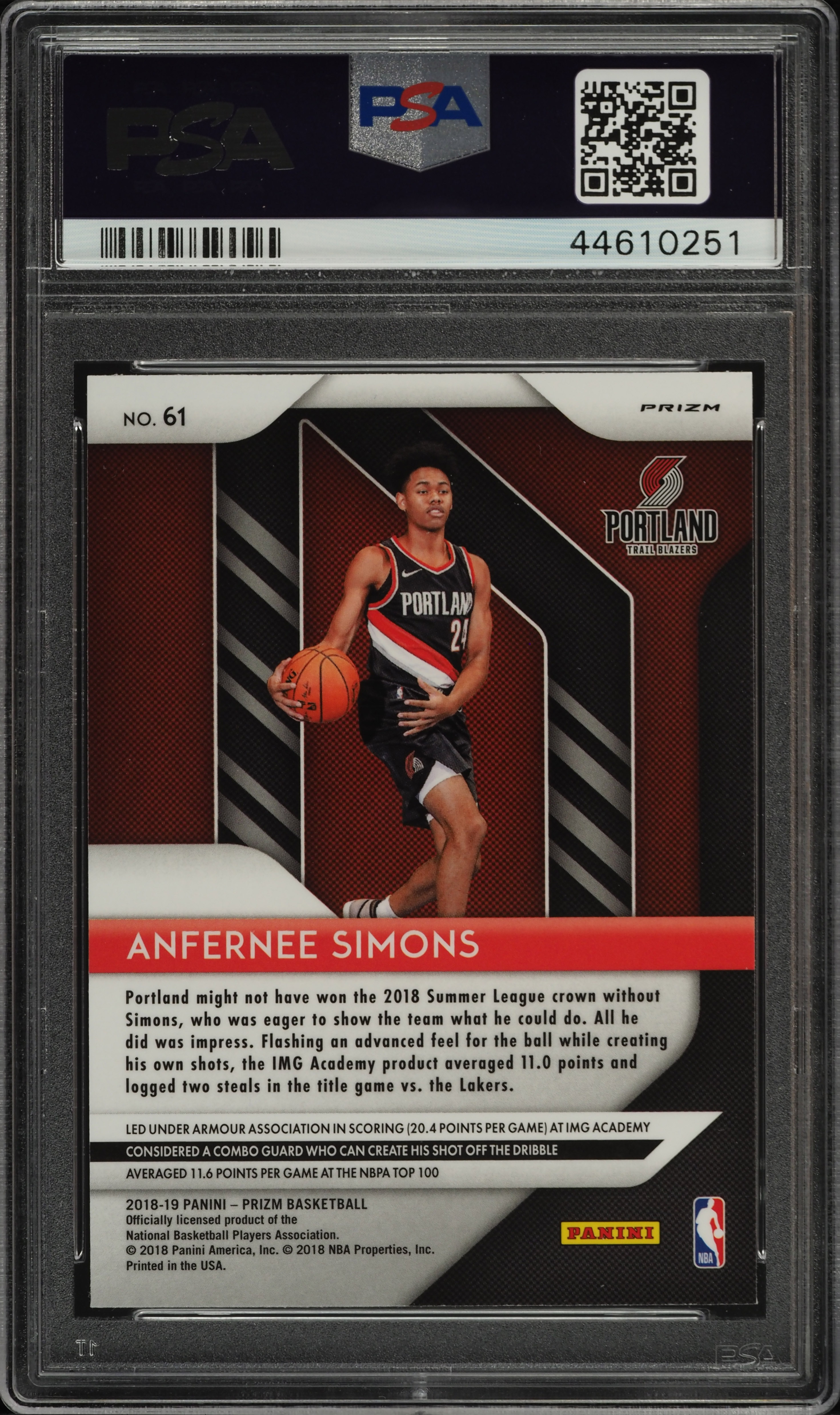 2018 Panini Prizm Red Ice Anfernee Simons ROOKIE RC #61 PSA 10 GEM