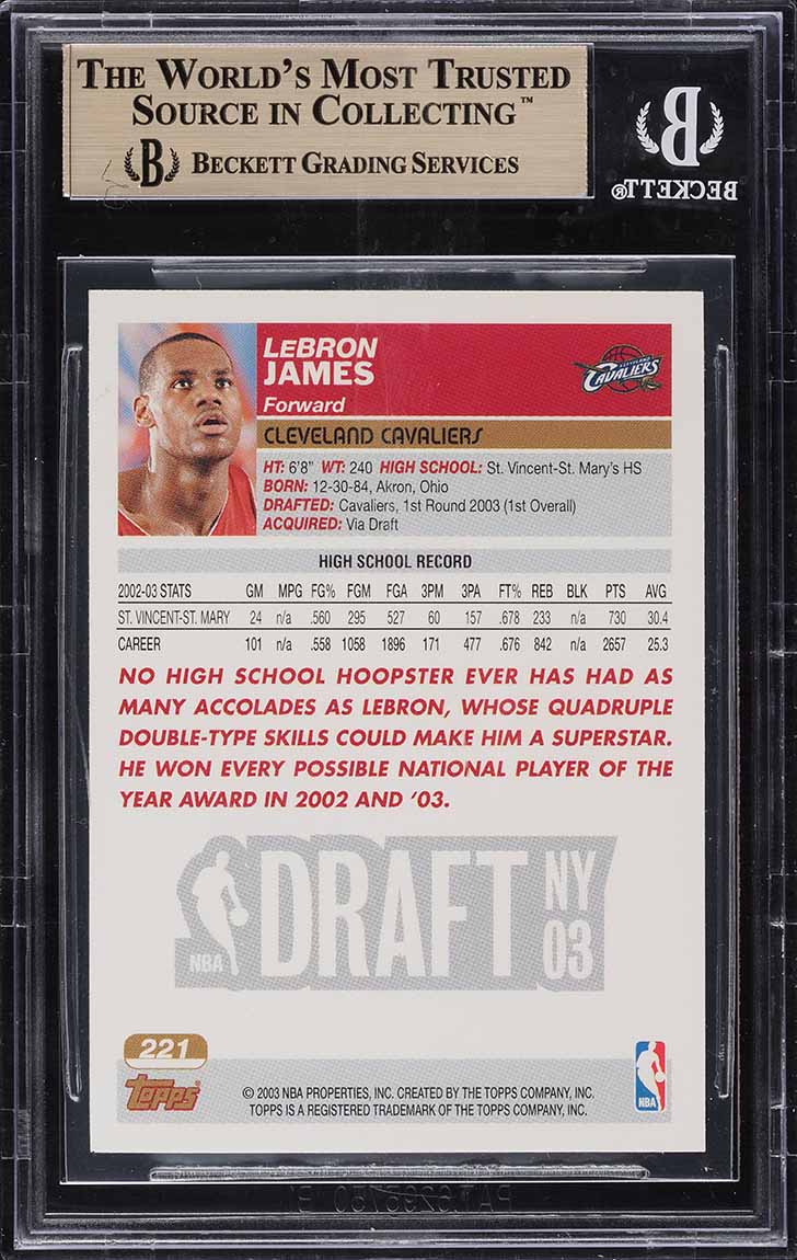 2003 Topps Collection LeBron James ROOKIE #221 BGS 9.5 GEM MINT
