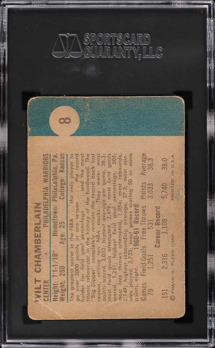 1961 Fleer Basketball Wilt Chamberlain ROOKIE #8 SGC 1.5 FR