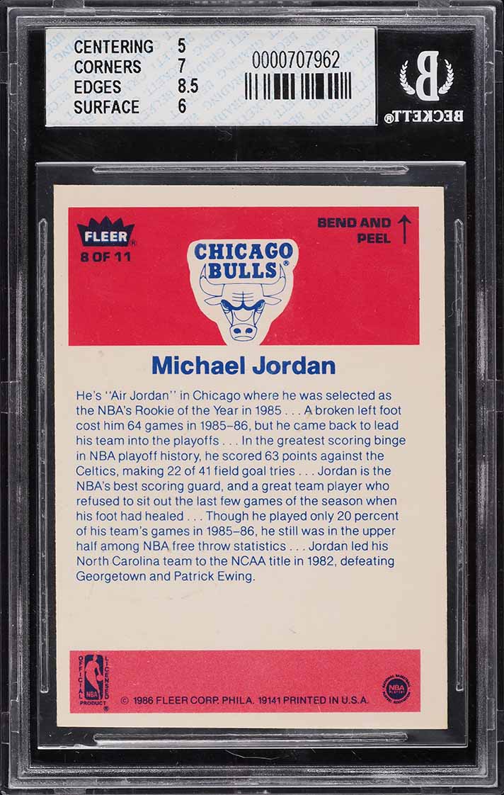 1986 Fleer Sticker Michael Jordan ROOKIE #8 BGS 5.5 EX+