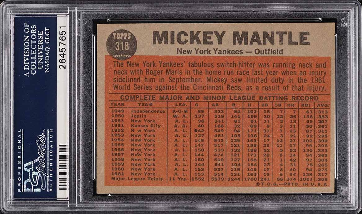 1962 Topps Mickey Mantle SWITCH HITTER CONNECTS #318 PSA 5 EX