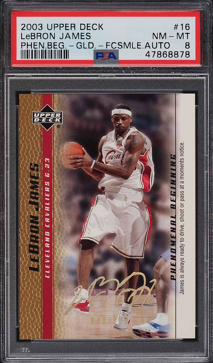 2003 UD Phenomenal Beginnings Gold Facsimile LeBron James ROOKIE RC /100 PSA 8