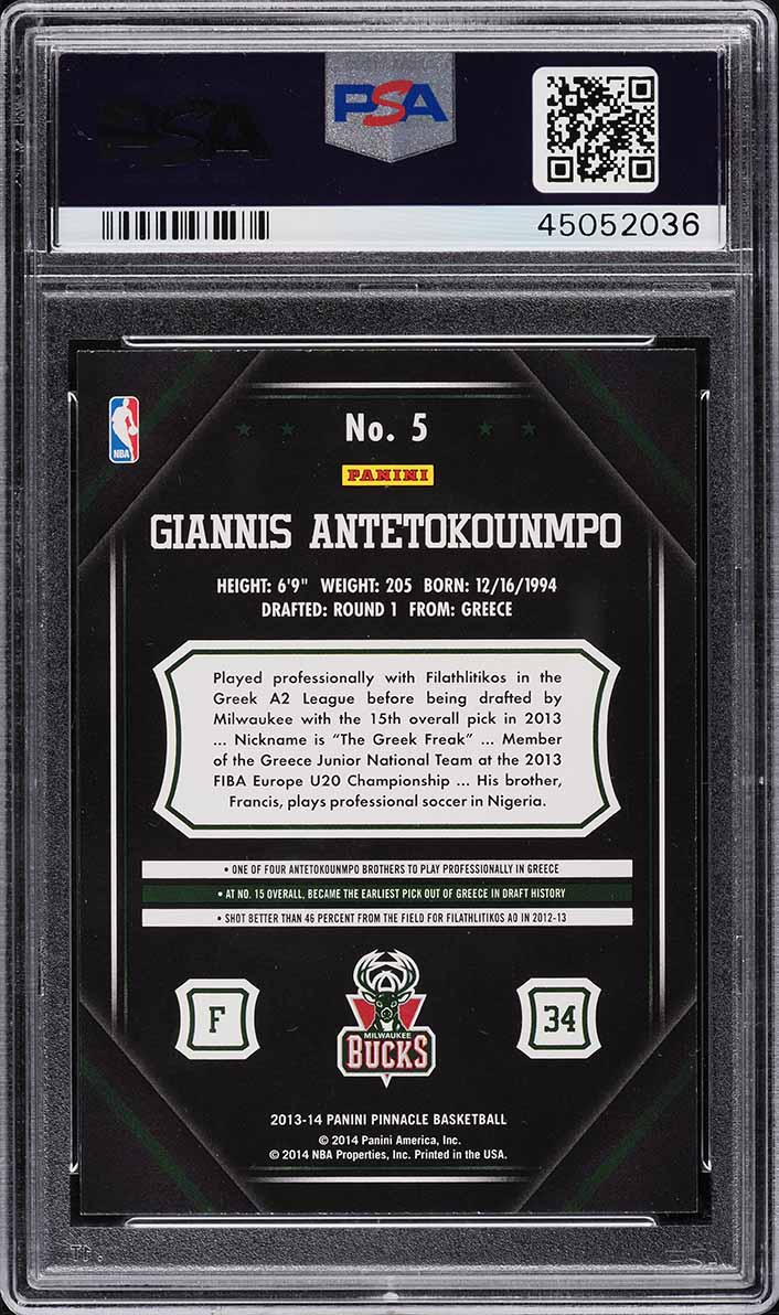 2013 Panini Pinnacle Giannis Antetokounmpo ROOKIE #5 PSA 10 GEM MINT