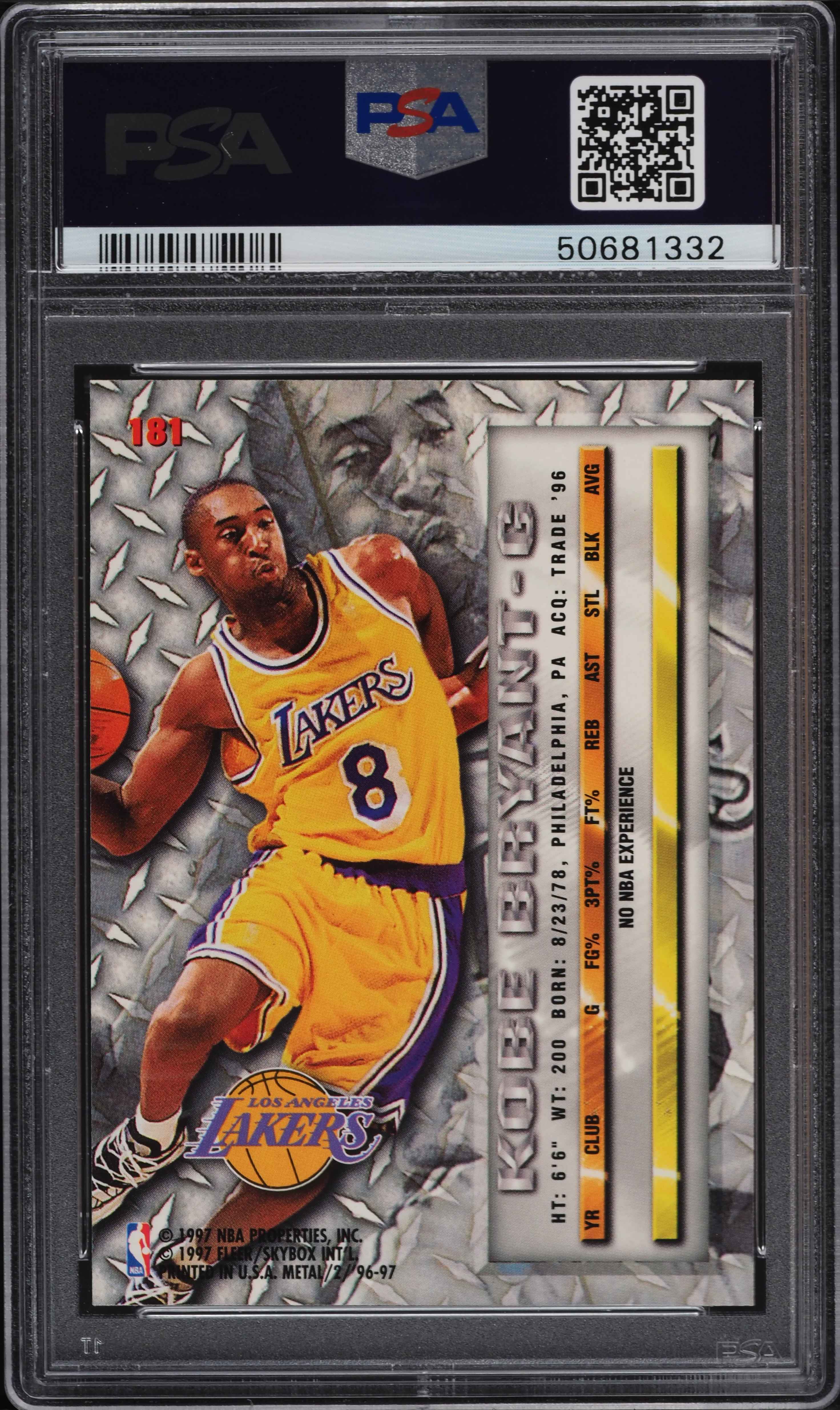 1996 Metal Basketball Kobe Bryant ROOKIE #181 PSA 10 GEM MINT on Fanatics Collect 1996 Metal Basketball Kobe Bryant ROOKIE #181 PSA 10 GEM MINT on Fanatics Collect