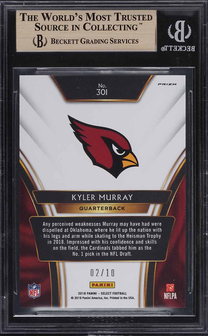 2018 Select '19 XRC Gold Prizm Kyler Murray ROOKIE RC /10 #301B BGS 9.5 GEM MINT