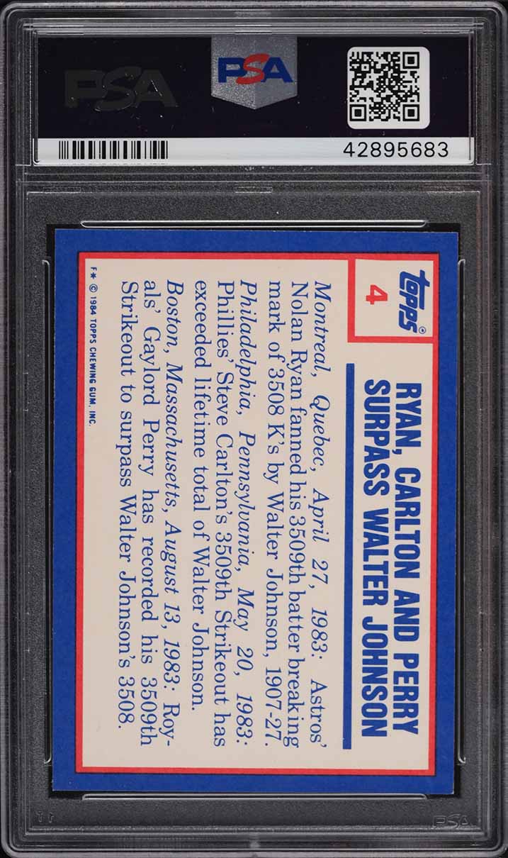 1984 Topps Tiffany Nolan Ryan Gaylord Perry Steve Carlton '83 HIGHLIGHTS PSA 10