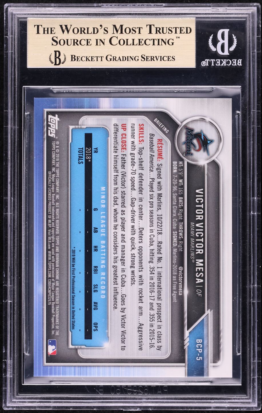 2019 Bowman Chrome Blue Shimmer Refractor Victor Mesa PROSPECT /150 BGS 9.5 GEM