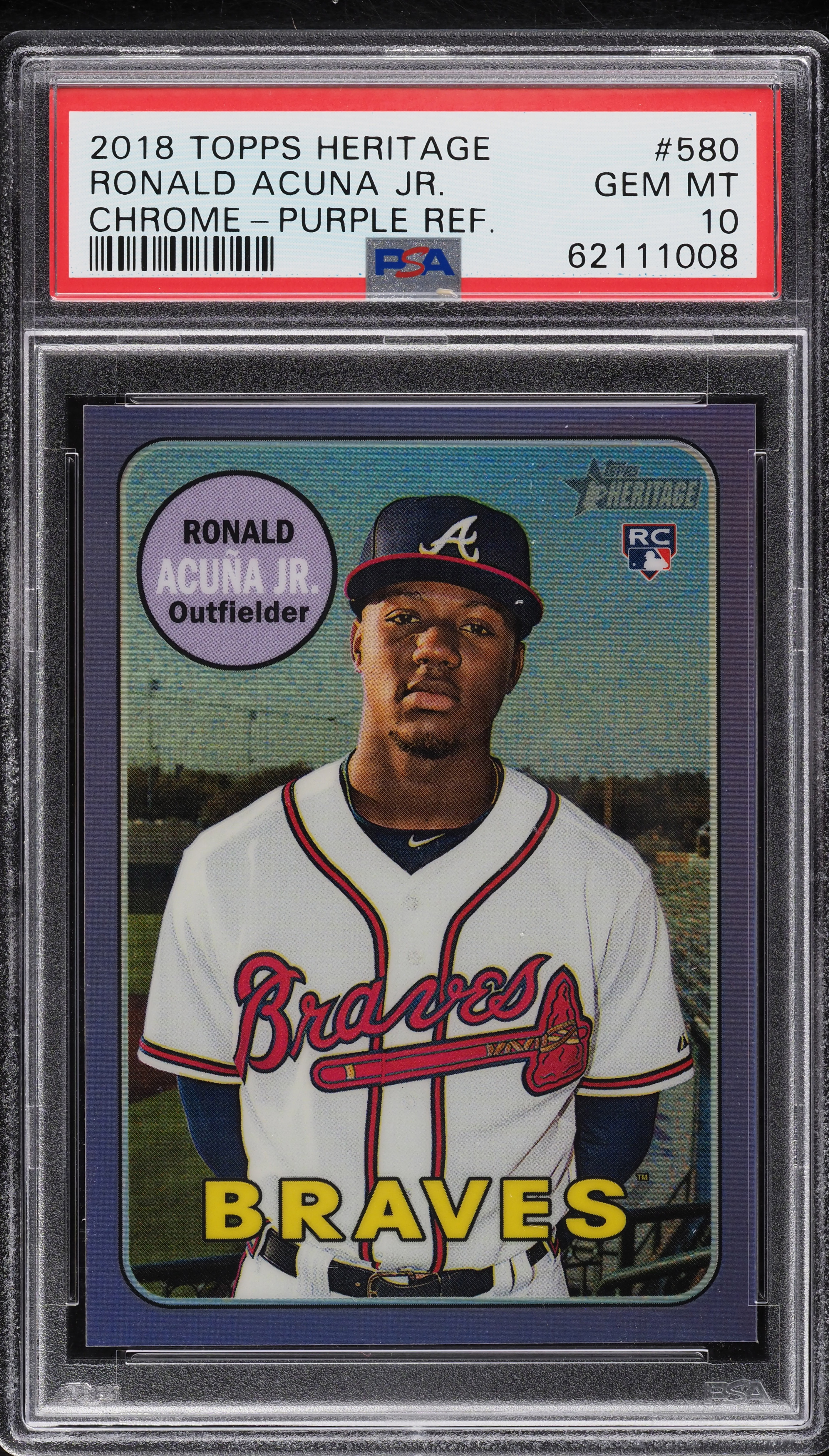 2018 Topps Heritage Chrome Purple Refractor Ronald Acuna Jr