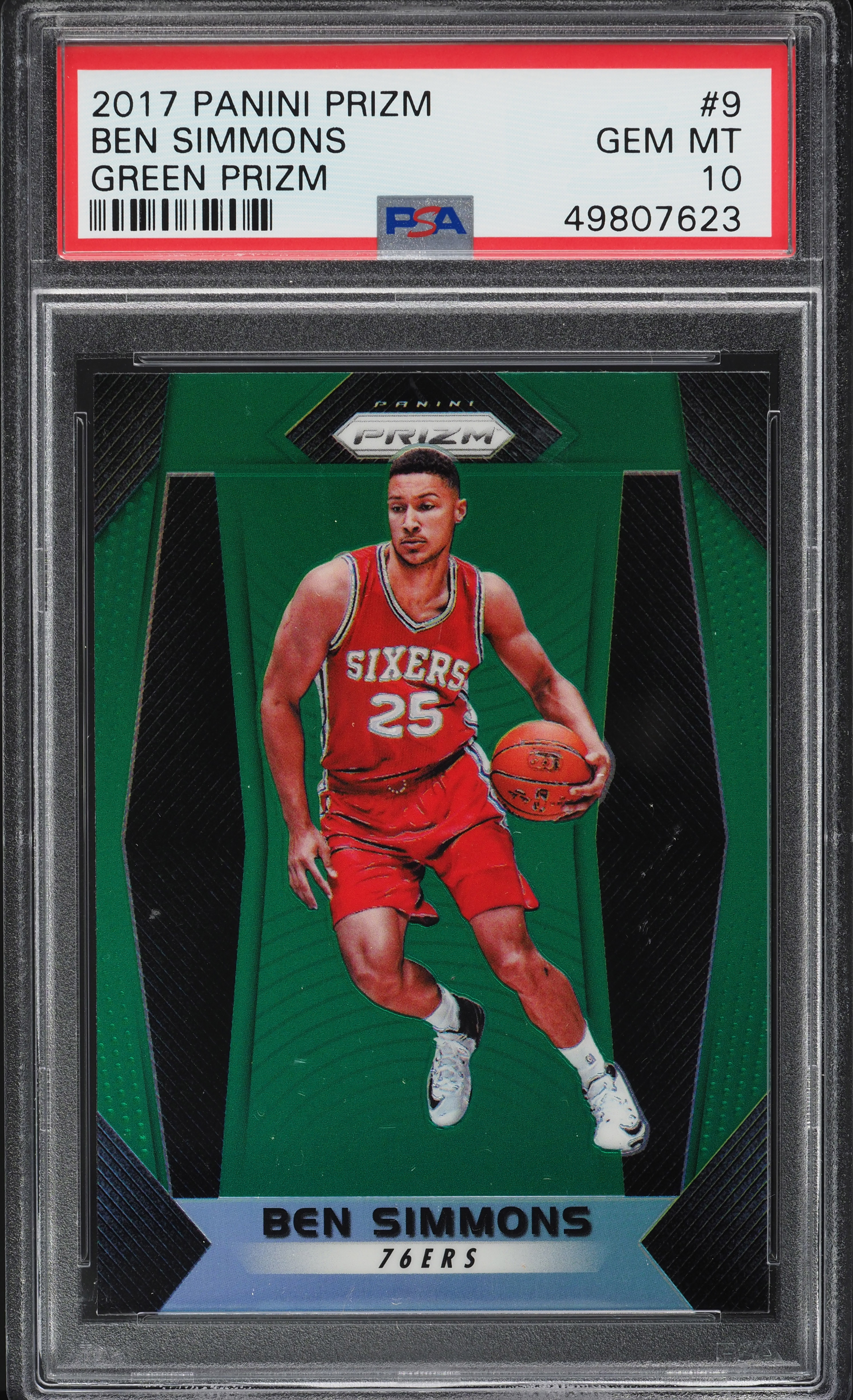 2017 Panini Prizm Green Prizms Ben Simmons #9 PSA 10 GEM MINT on