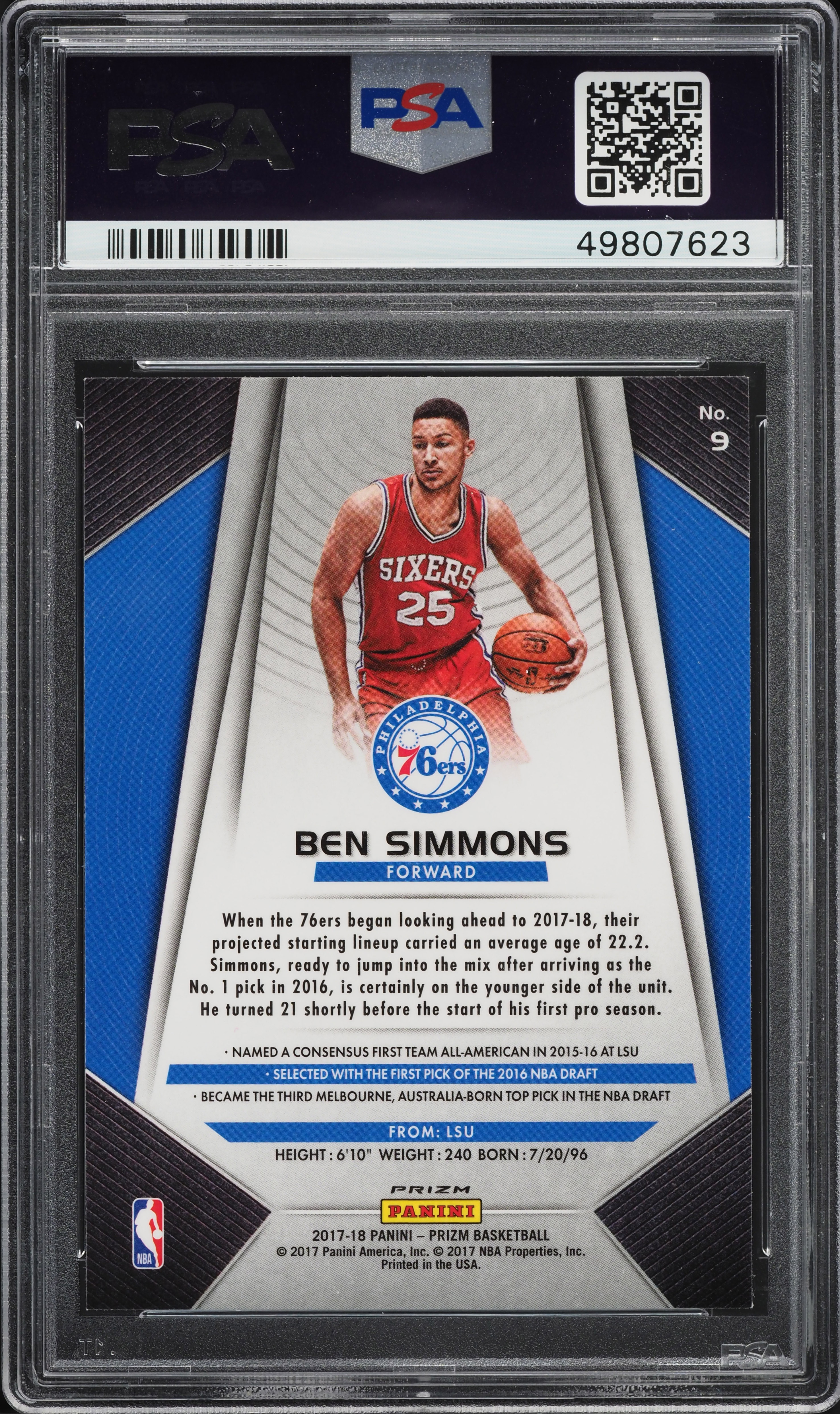 2017 Panini Prizm Green Prizms Ben Simmons #9 PSA 10 GEM MINT on