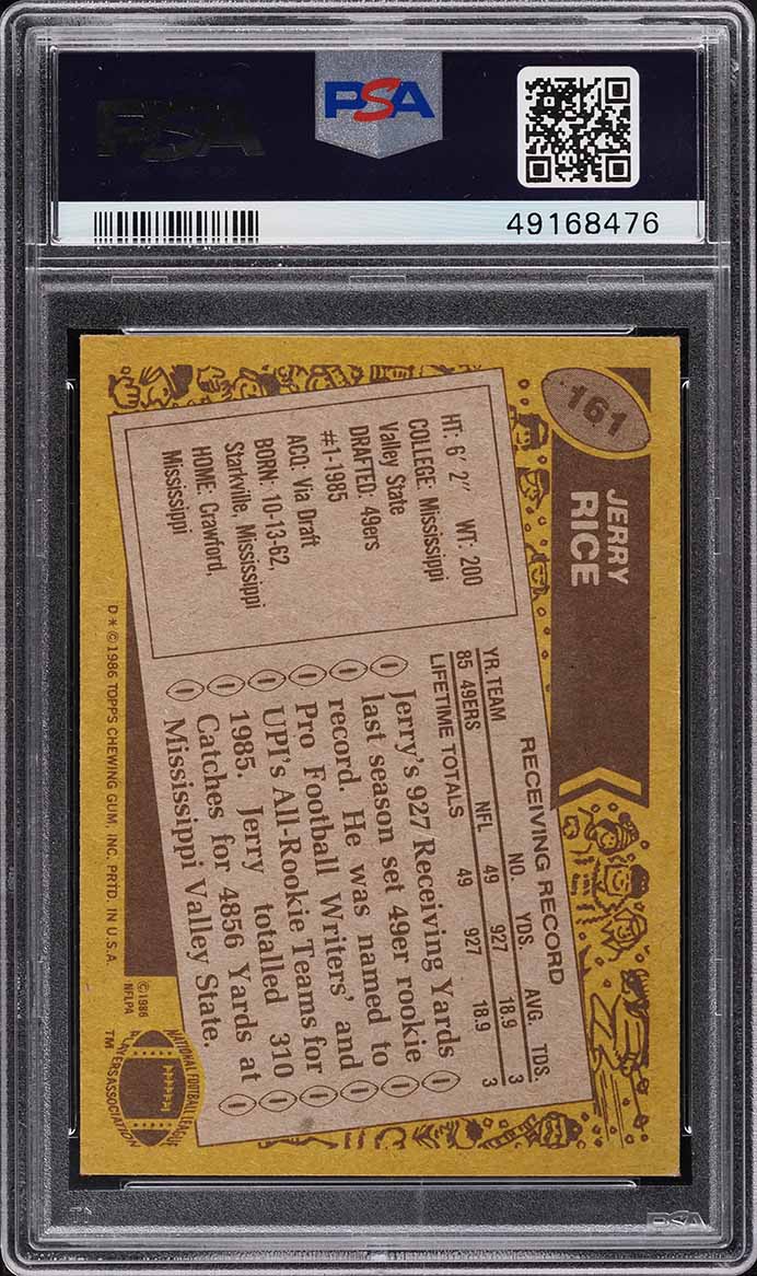 1986 Topps Football Jerry Rice ROOKIE #161 PSA 5 EX