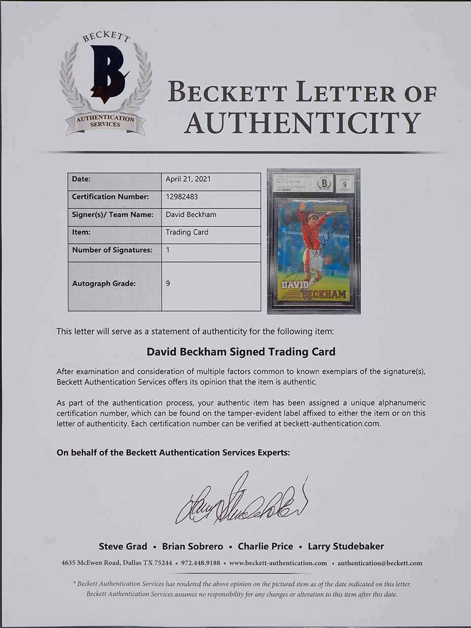 1996 Merlin Premier Gold England David Beckham ROOKIE AUTO #92 BGS 9 MINT