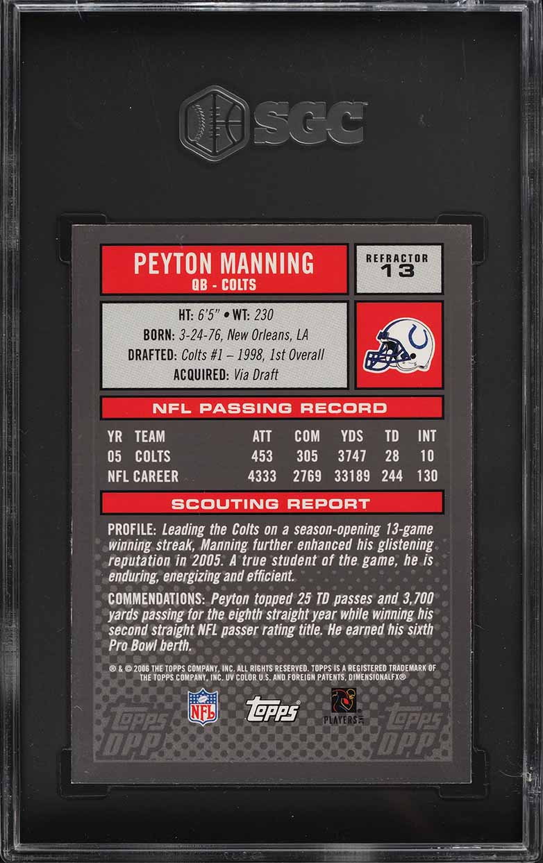 2006 Topps Draft Picks & Prospects Chrome Black Refractor Peyton Manning SGC 9