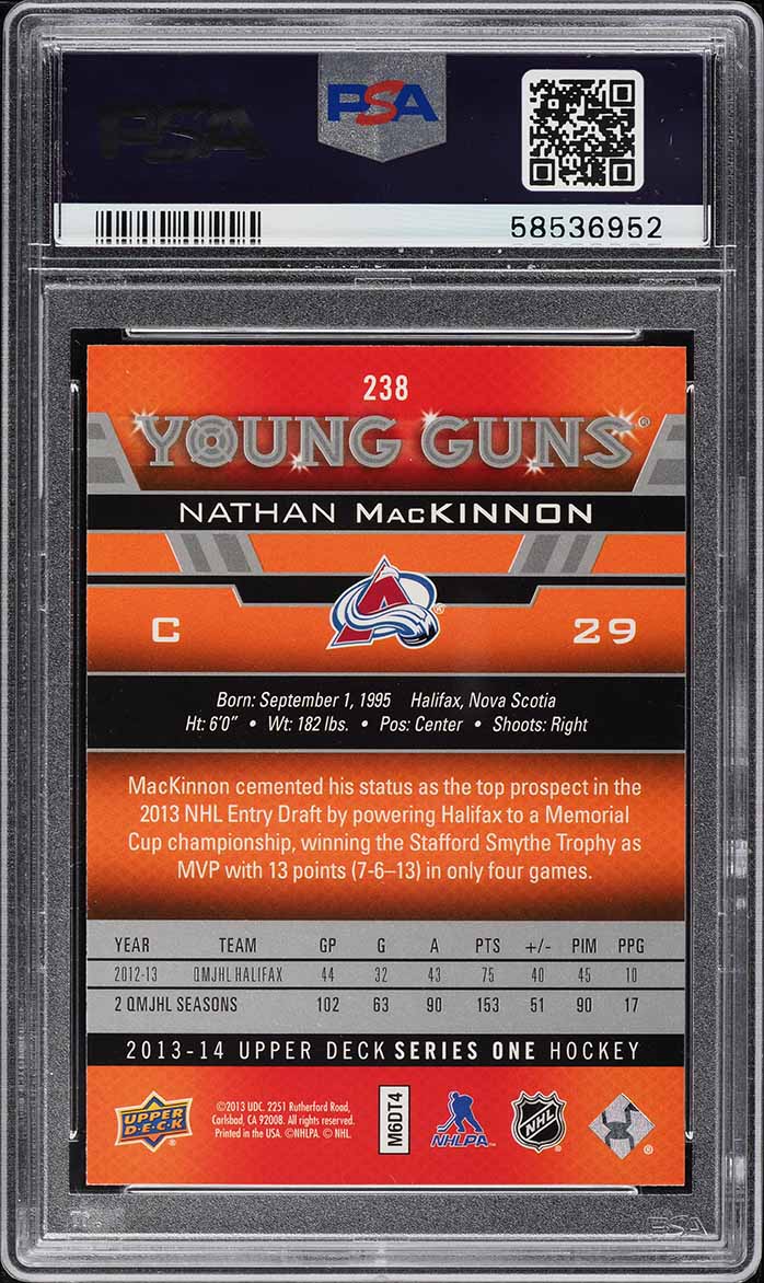 2013 Upper Deck Young Guns Nathan MacKinnon ROOKIE RC #238 PSA 10 GEM MINT
