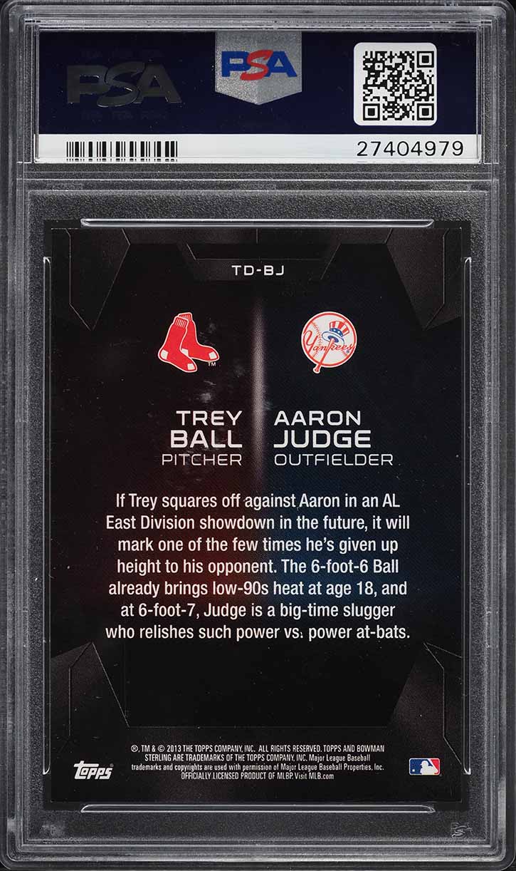 2013 Bowman Sterling The Duel Trey Ball Aaron Judge ROOKIE #TD-BJ PSA 9 MINT