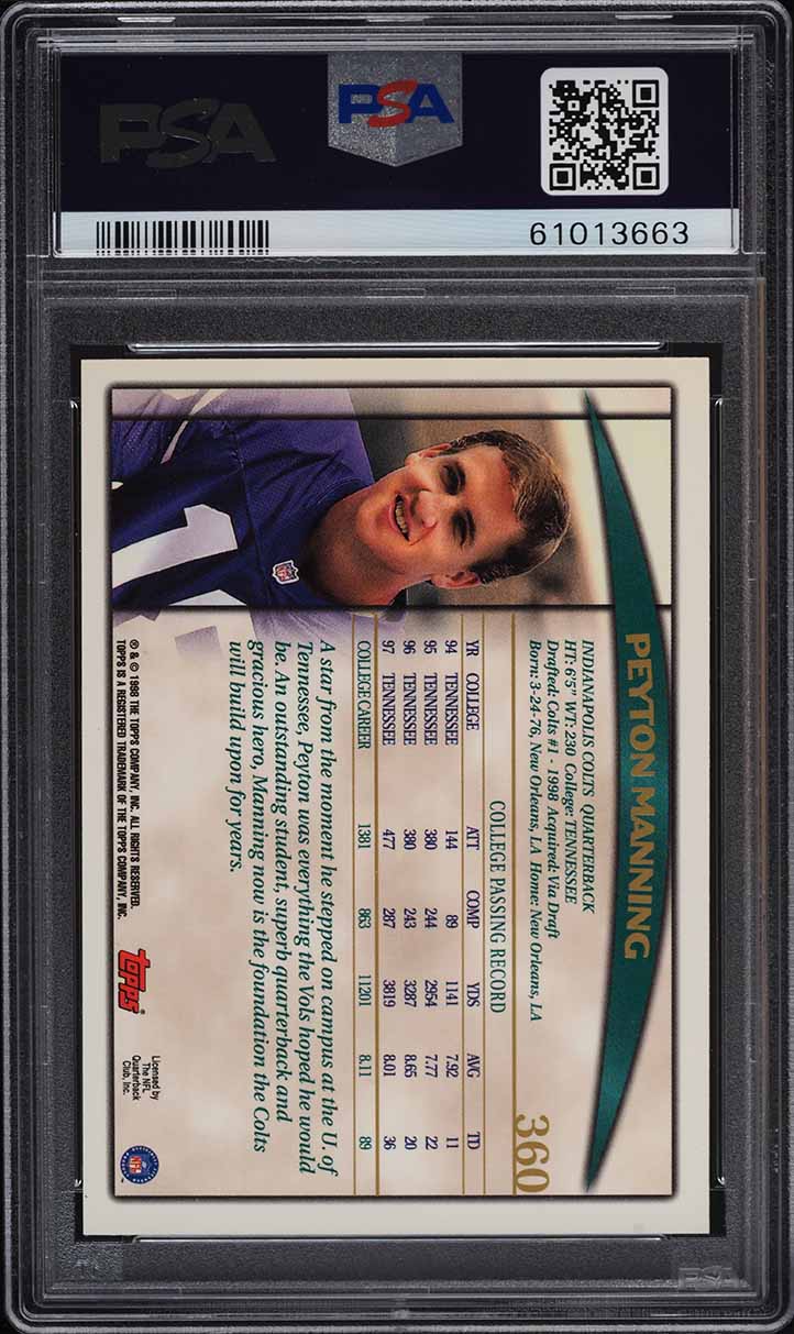 1998 Topps Football Peyton Manning ROOKIE RC #360 PSA 8 NM-MT on