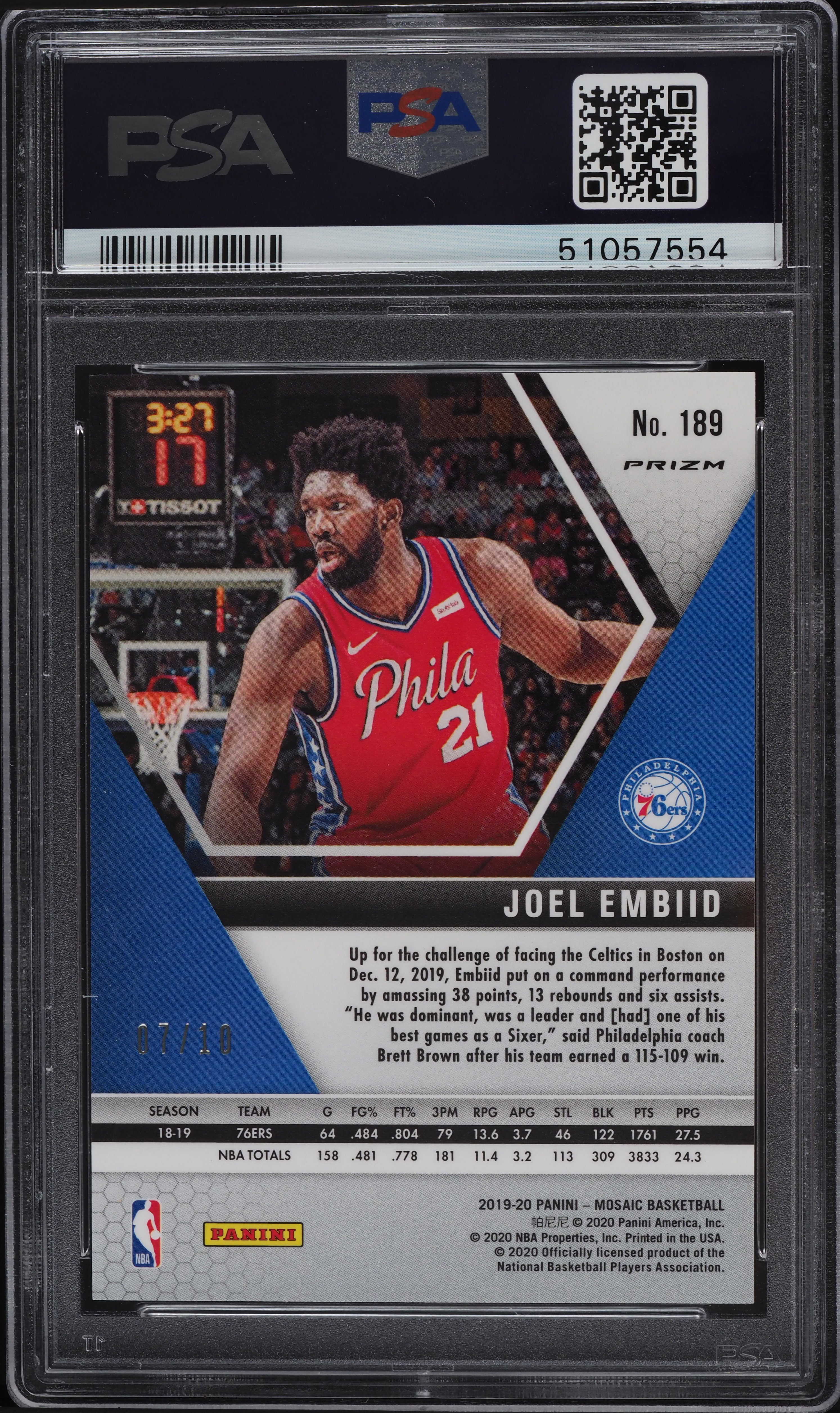 2019 Panini Mosaic Green Swirl Joel Embiid /10 #189 PSA 10 GEM