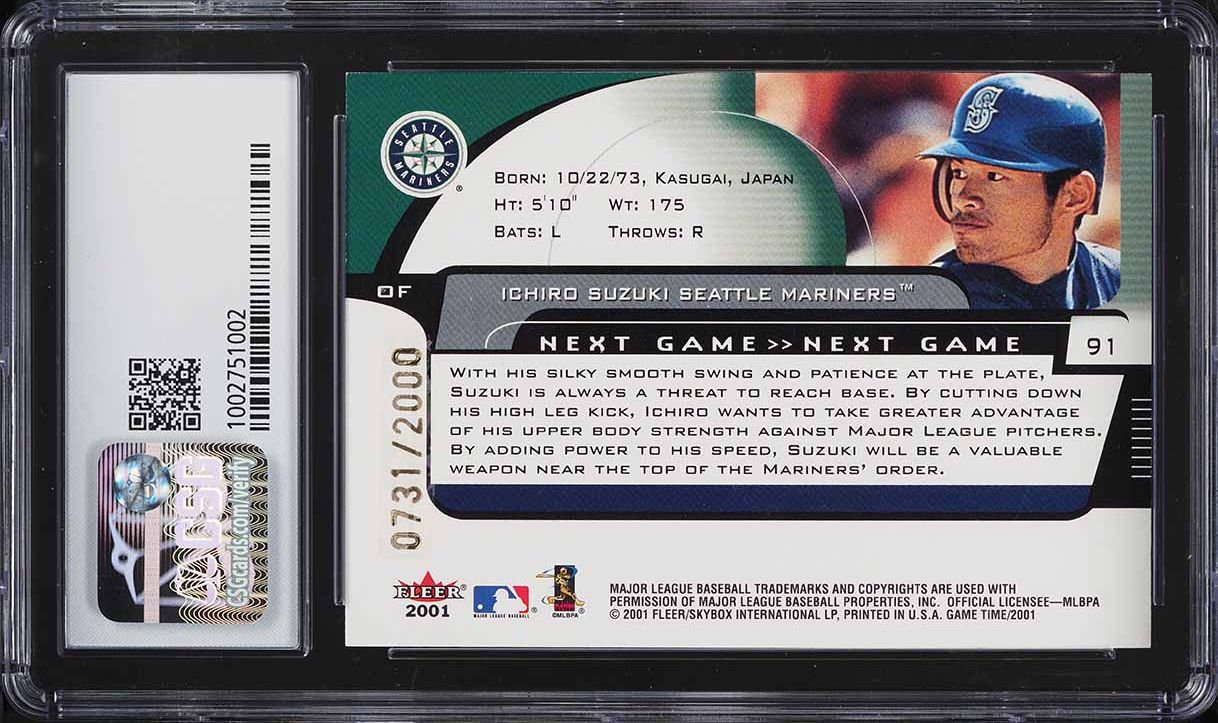 2001 Fleer Game Time Next Game Extra Ichiro Suzuki ROOKIE RC /2000 CSG 9 MINT