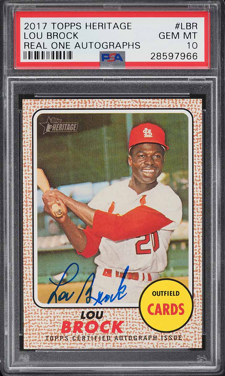 2017 Topps Heritage Real One Lou Brock AUTO #LBR PSA 10 GEM MINT