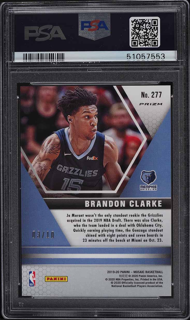 2019 Panini Mosaic Green Swirl Brandon Clarke ROOKIE RC /10 #277
