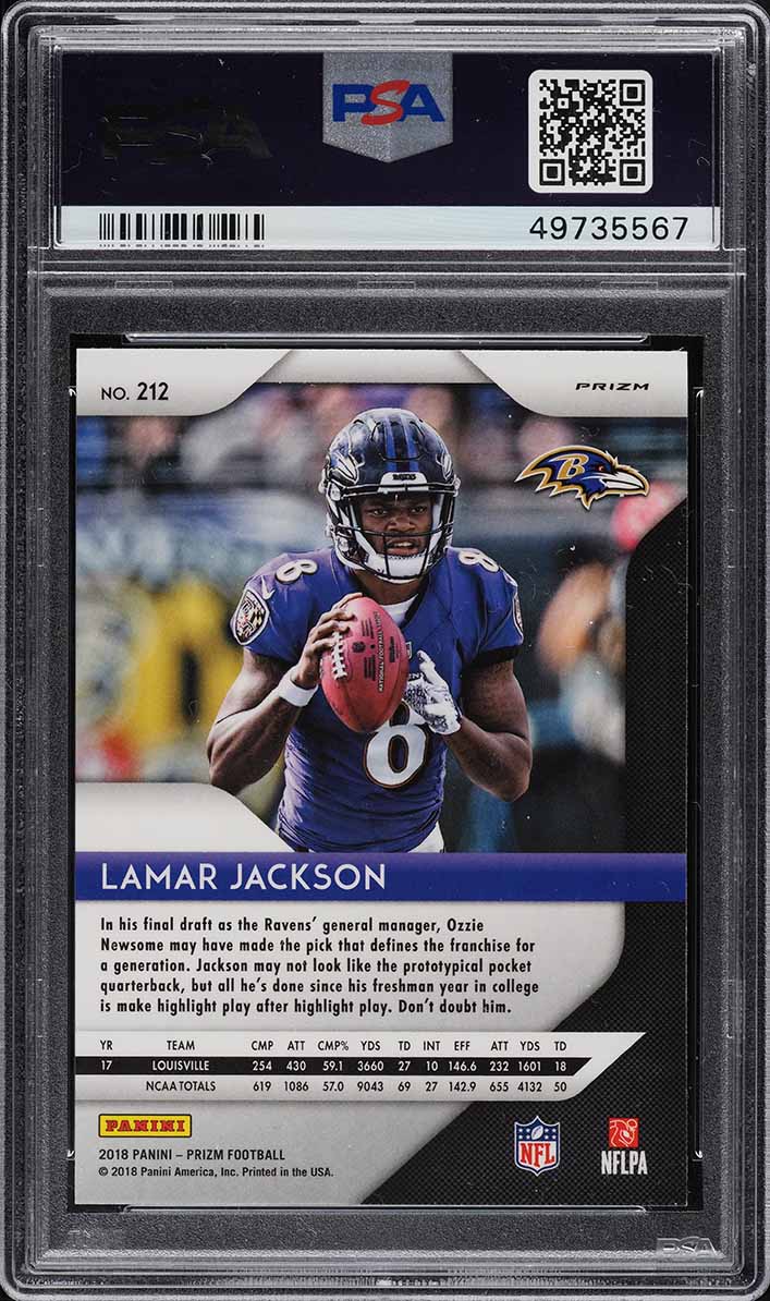 2018 Panini Prizm Silver Prizms Lamar Jackson ROOKIE #212 PSA 10 GEM MINT